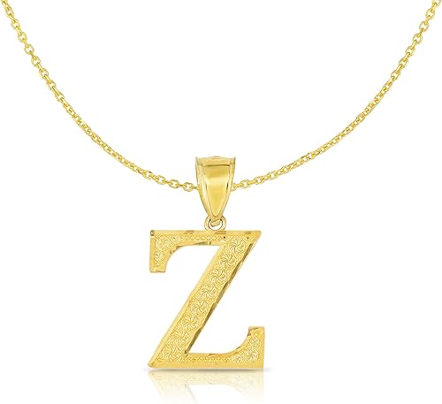 Floreo 10k Yellow Gold 0.7" Textured Block Letter Initial A-Z Alphabet Pendant with Optional 18" Chain Necklace
