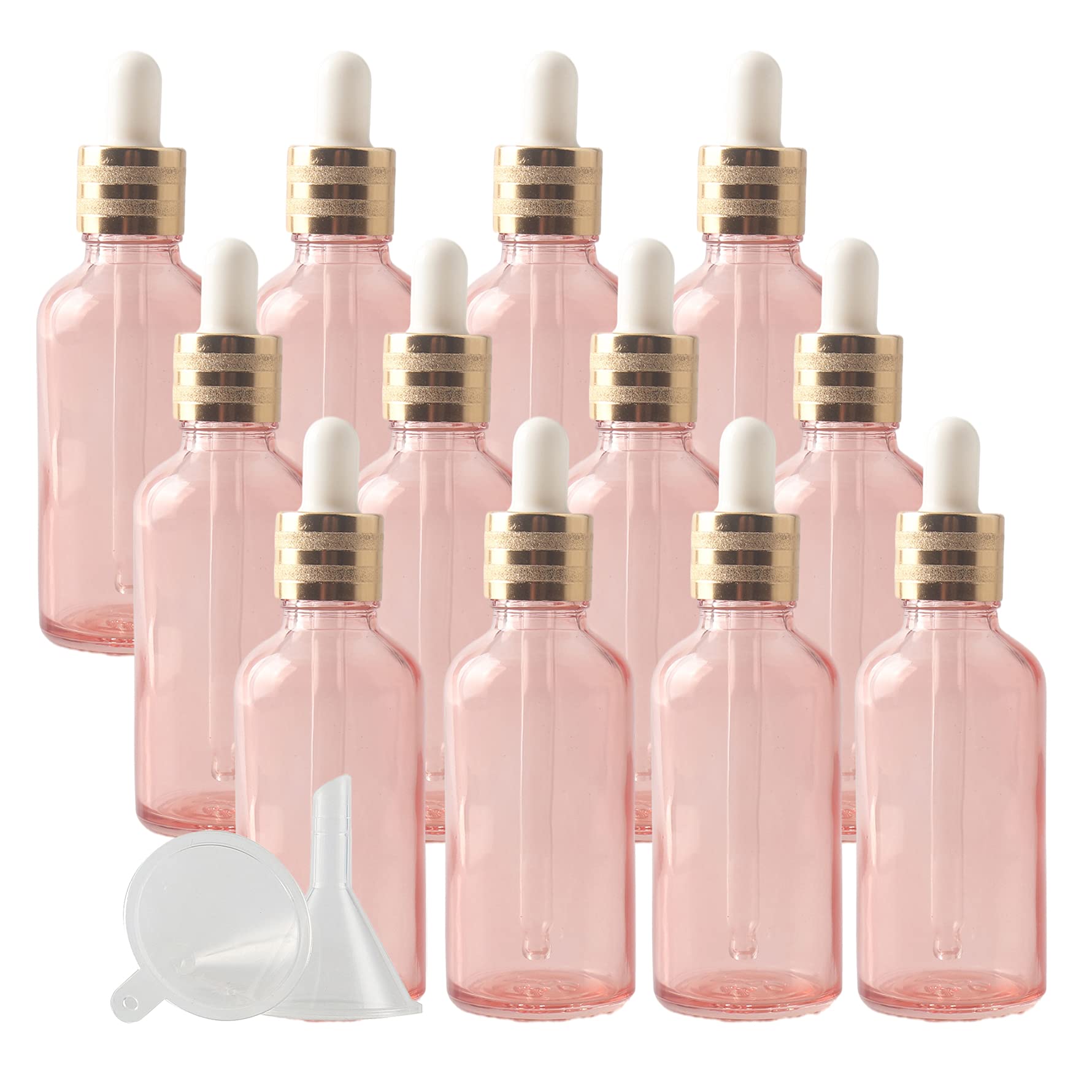 24 Pièces 50ml Flacon Vide Voyage Rose Bouteilles Pipette Dropper en Verre, avec Compte-gouttes pour Huile Essentielle, Aromathérapie, Parfum