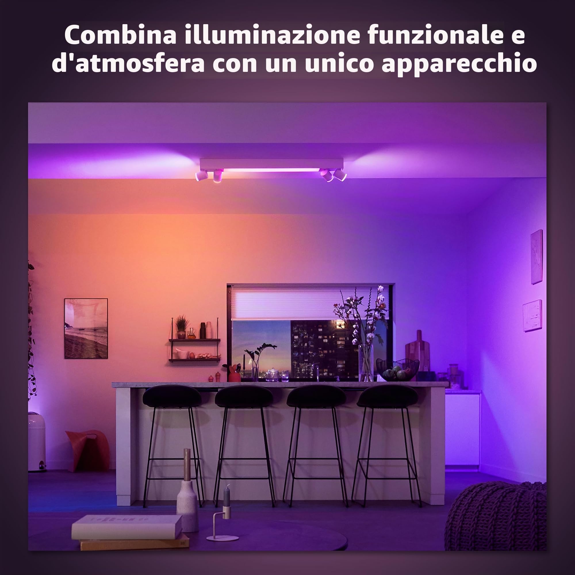 Philips Hue Centris, Faretti da soffitto, 4 luci, Bianco | Luce bianca e colorata, Smart LED, Dimmerabile, 16 milioni di colori, Controllo via app, Compatibile con Amazon Alexa