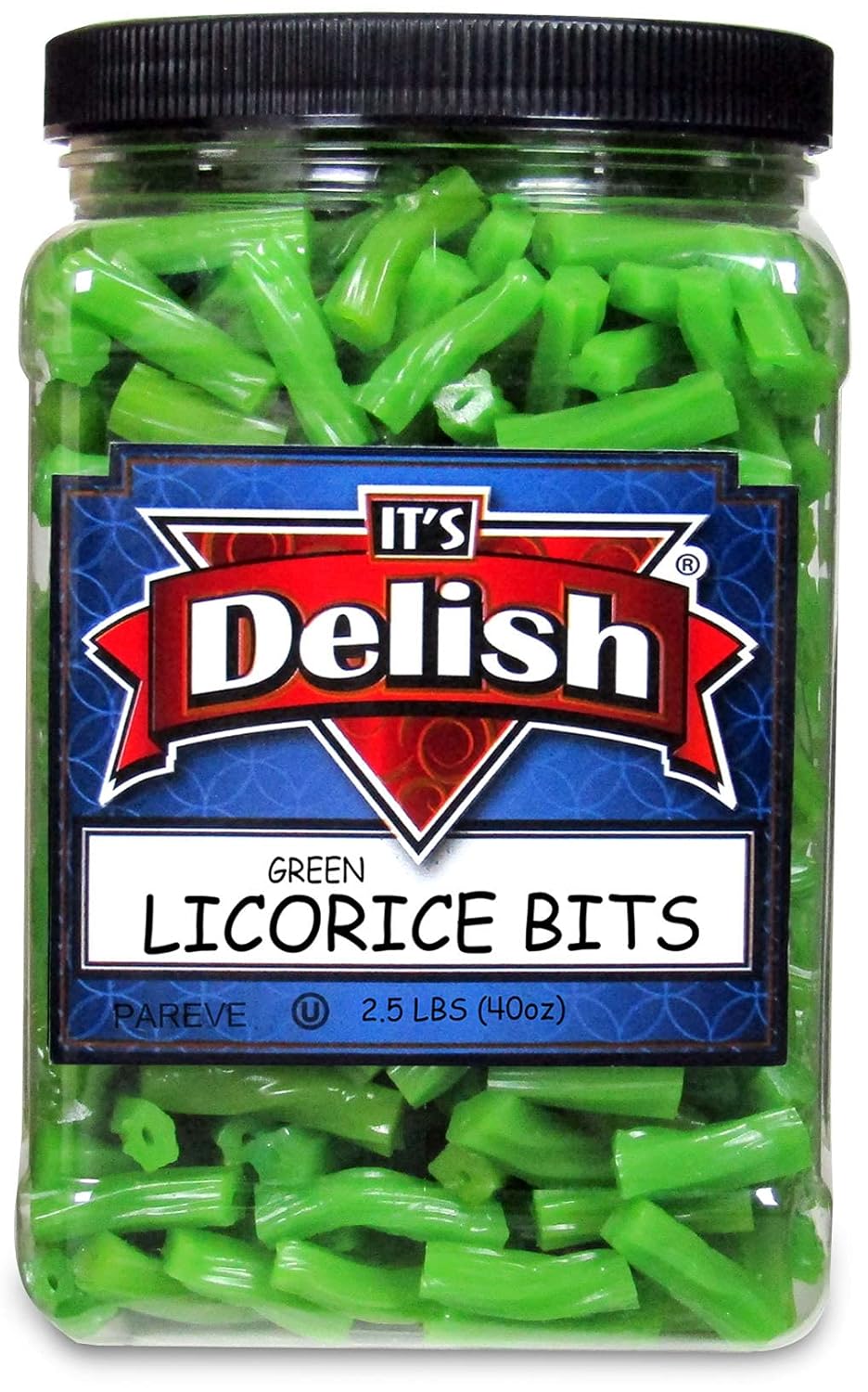 Apple Green Licorice Bits by Its Delish, 2.5 LBS (40 Oz) Jumbo Container Jar – Original Style Chewy Green Apple Candy Twists – Great Gifts Party Sweets – Made in USA, Vegan, Kosher