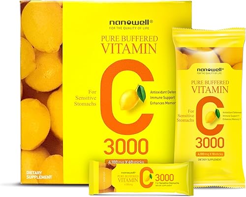 Vitamina C pura tamponada 3000 mg por porción, suplemento dietético para apoyo inmunológico - 60 barras x 1 botella, suministro de 2 meses (60