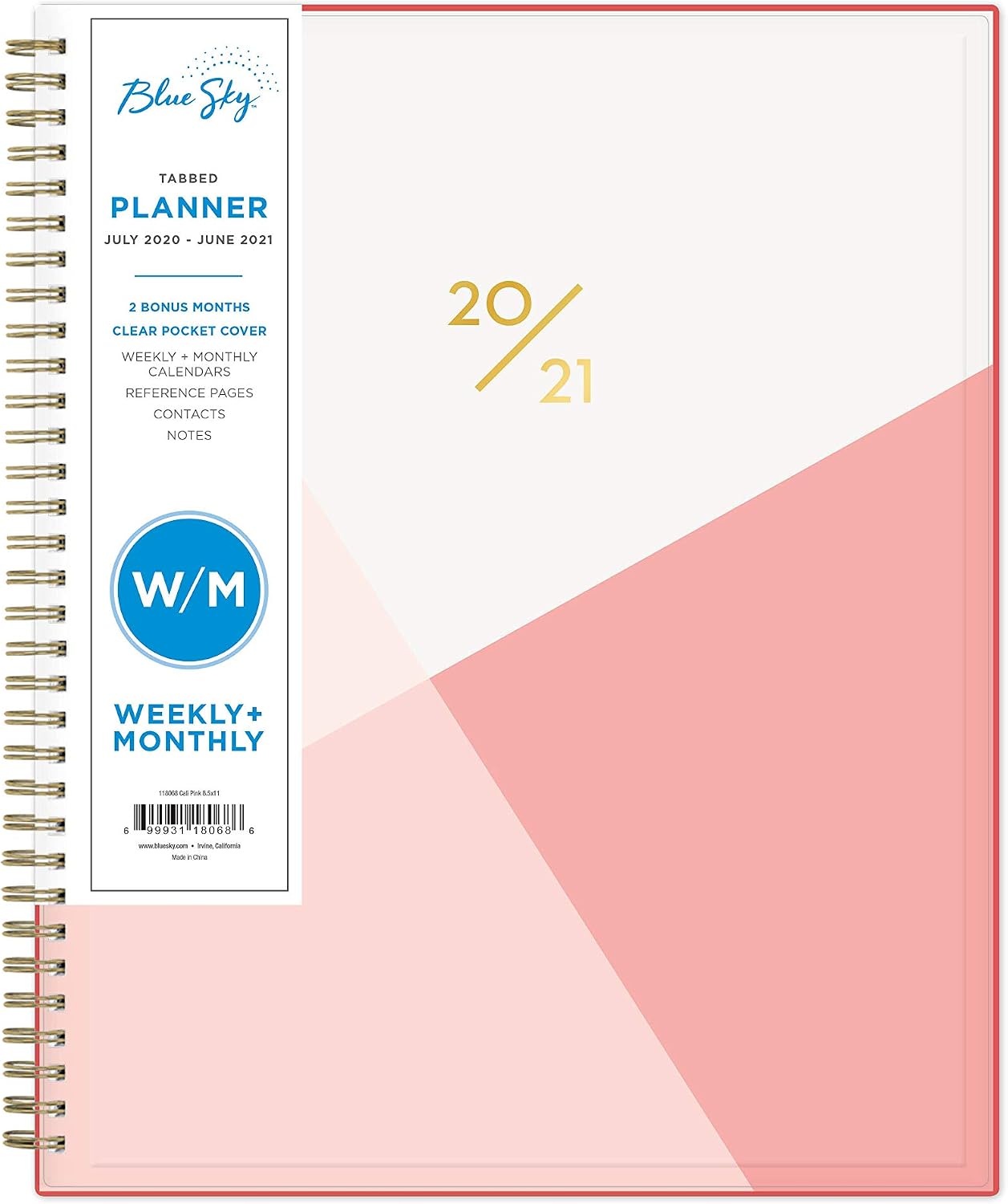 Blue Sky 2020-2021 Academic Year Weekly & Monthly Planner, Flexible Cover, Twin-Wire Binding, 8.5" x 11", Cali Pink