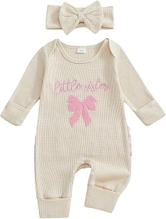 Newborn Baby Girl Clothes Im New Here Bow Embroidered Romper Bodysuit Jumpsuit Coming Home Hospital Fall Outfit