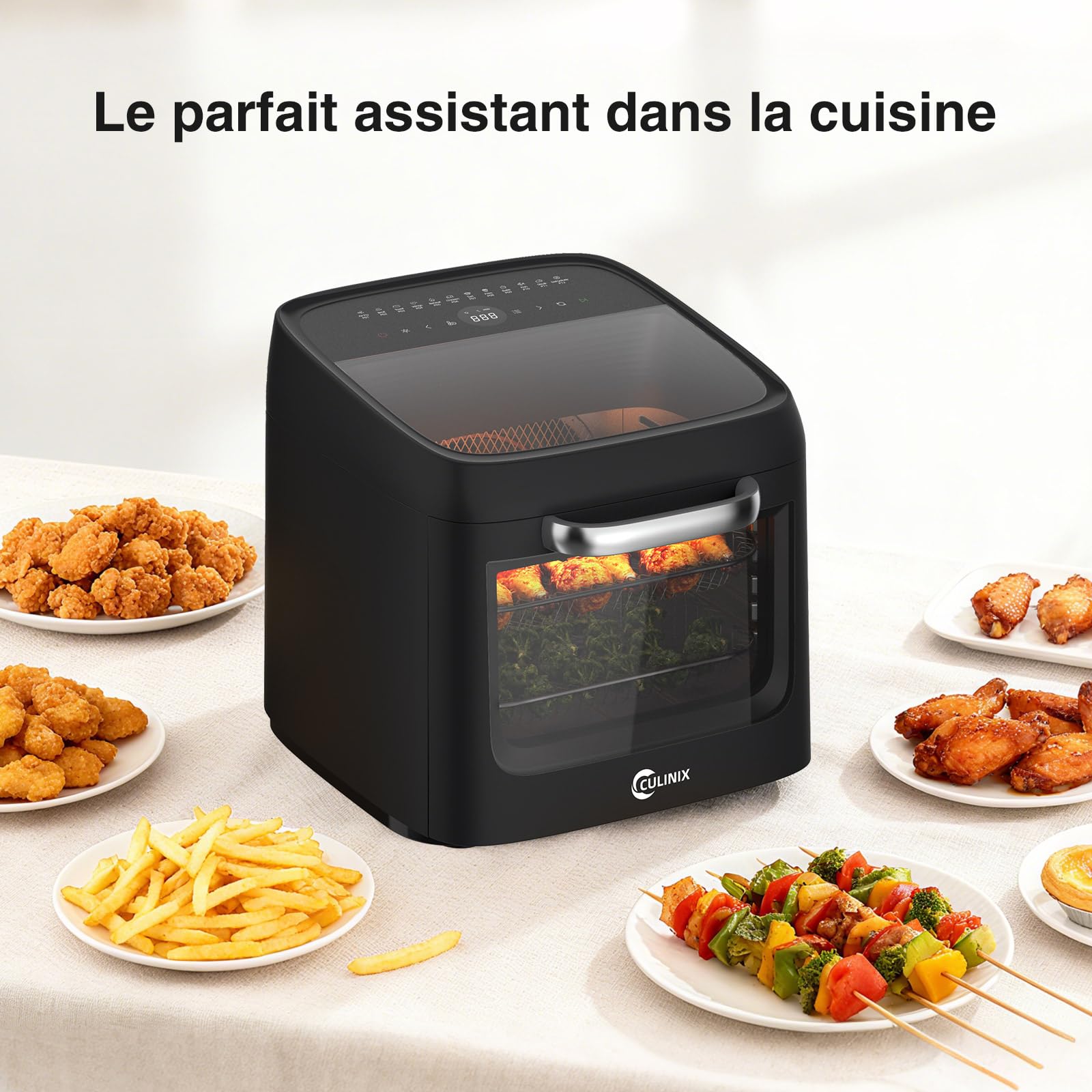 Freidora de aire caliente grande para pizza, Air Fryer XXL 12 L, horno 12 en 1, freidora de aire caliente con 8 accesorios, freidora de barbacoa, freidora multifuncional sin aceite con 2