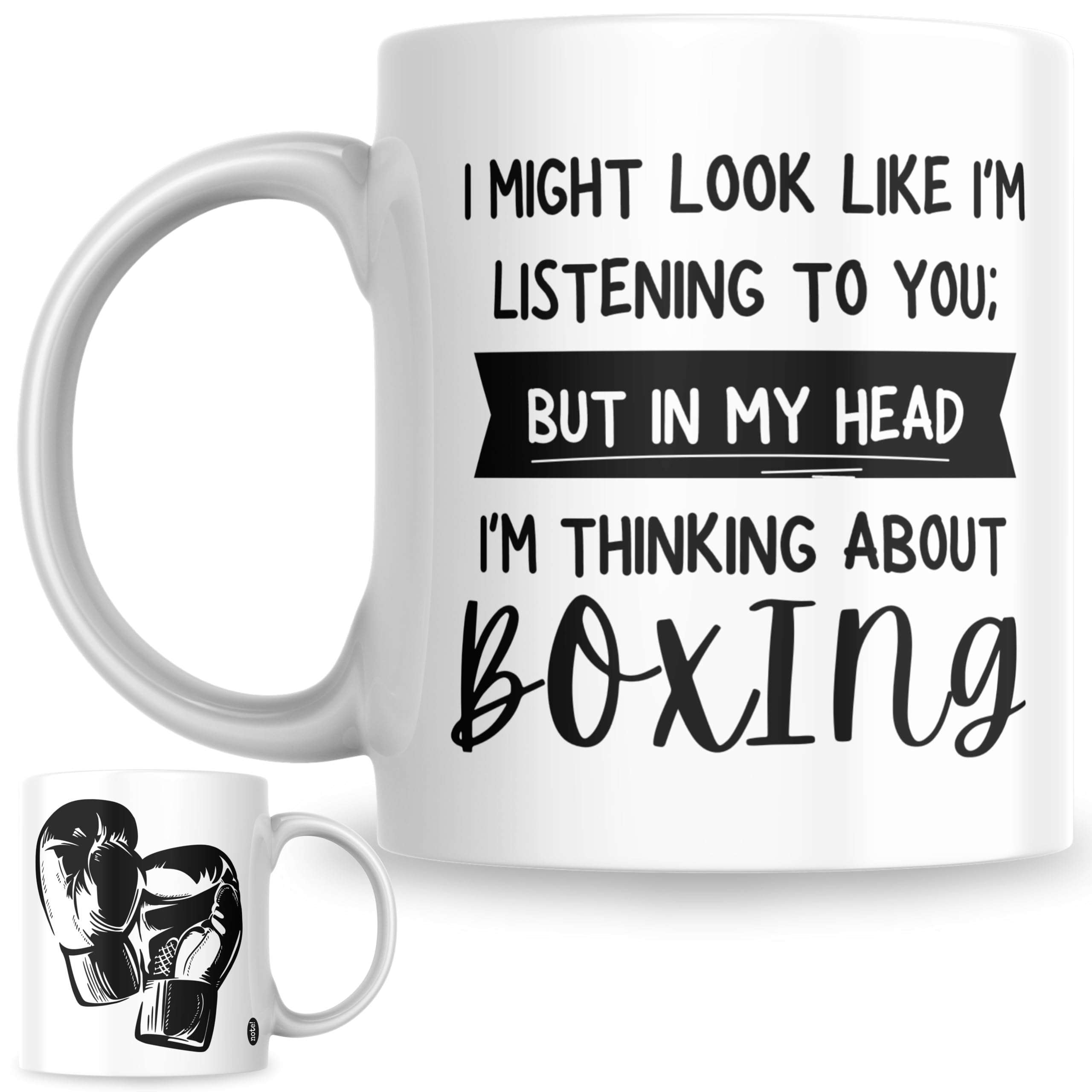 Boxing Gift Mug | I Might Look Like I’m Listening to You But in My Head I’m Thinking About Boxing | Funny Sports Coffee Cup for Boxer, Coach, or Gym Fan (Black Gloves)