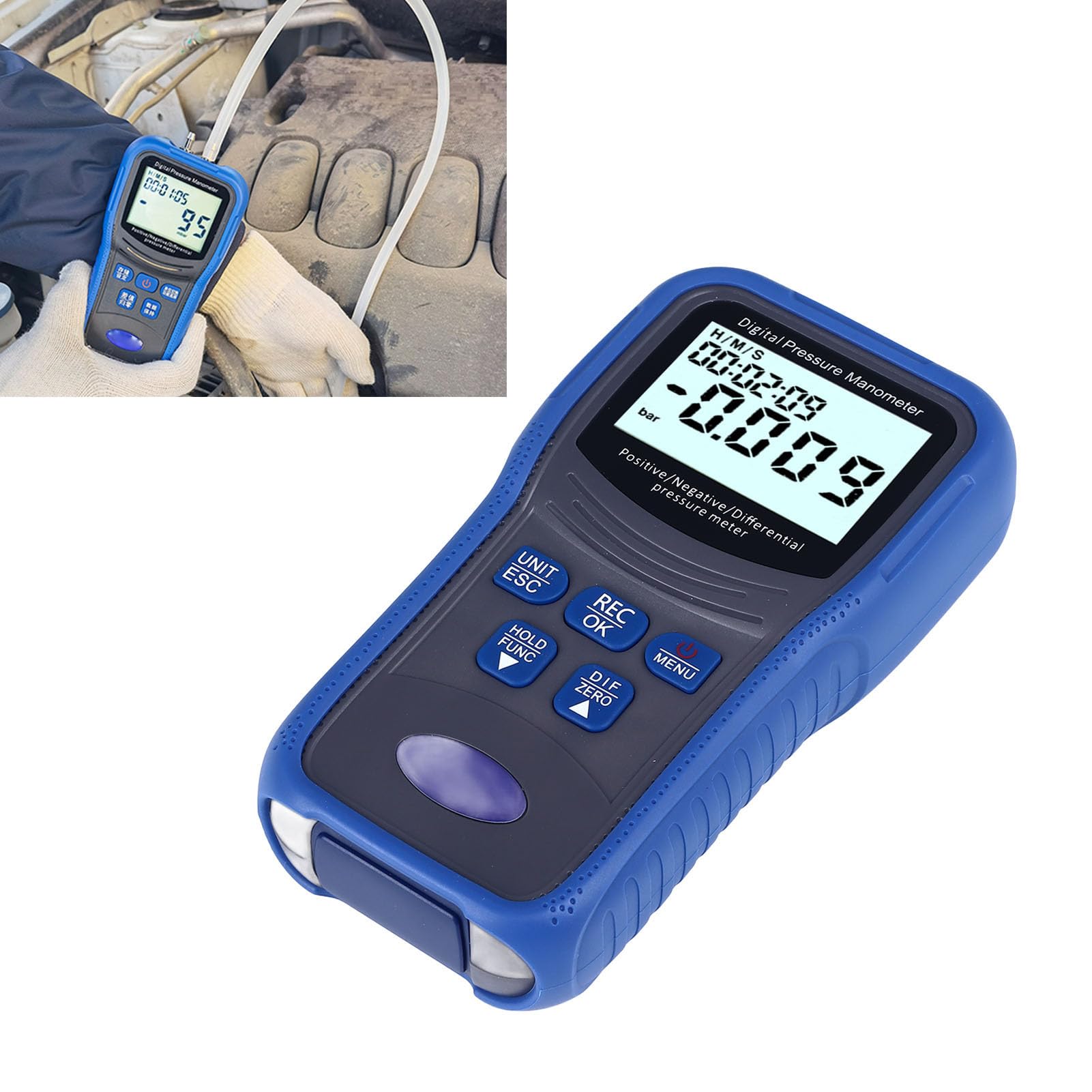 Digital Manometer 11 Units LCD Backlit Differential Pressure for Air Gas Measurement with Data Recording Function