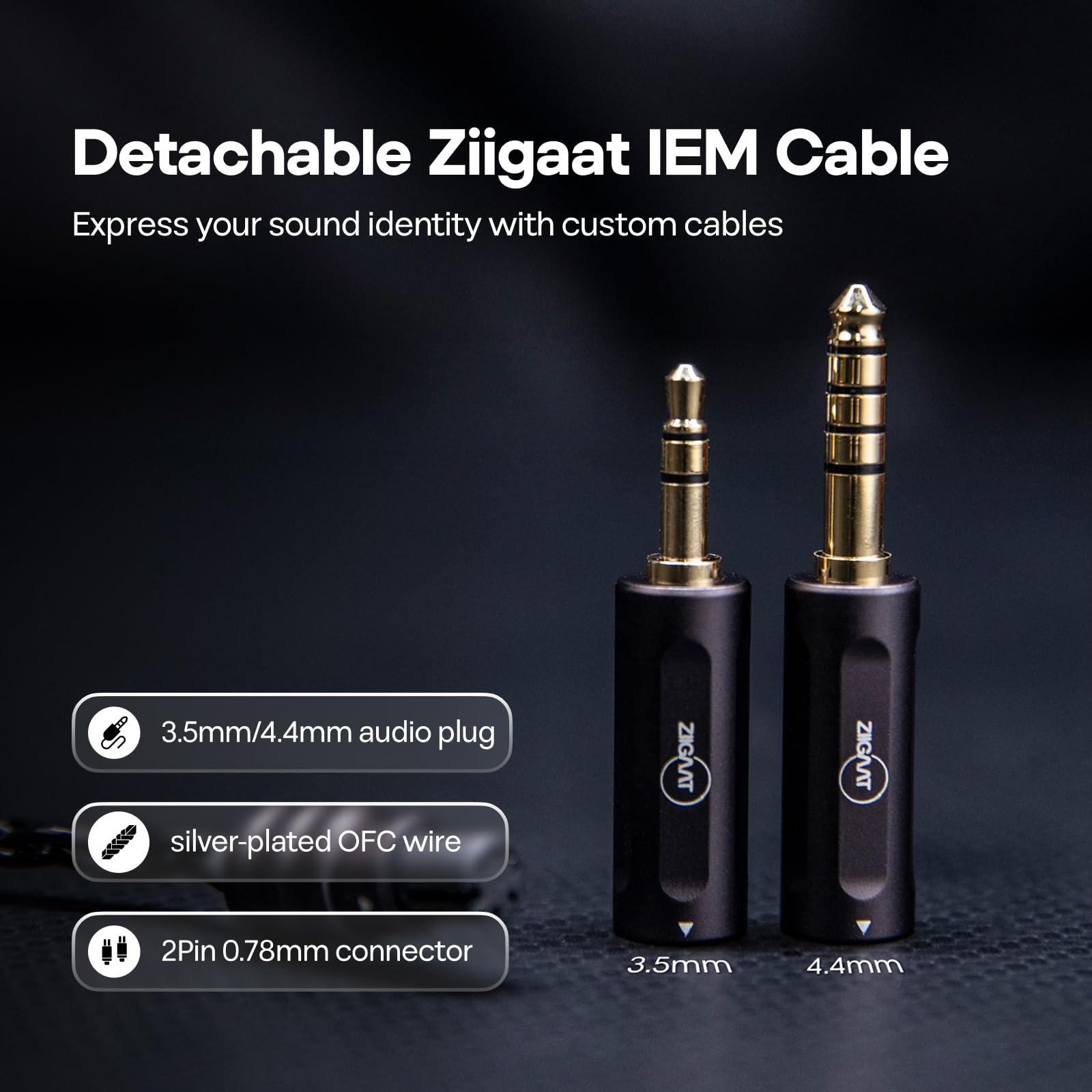 Linsoul ZiiGaat Luna 6BA HiFi In Ear Monitor,Auriculares IEM para Monitor de Estudio con Respuesta Rápida,Amplio Campo de Sonido y Claridad de Referencia,Cable OFC Plata-Plateado Desmontable