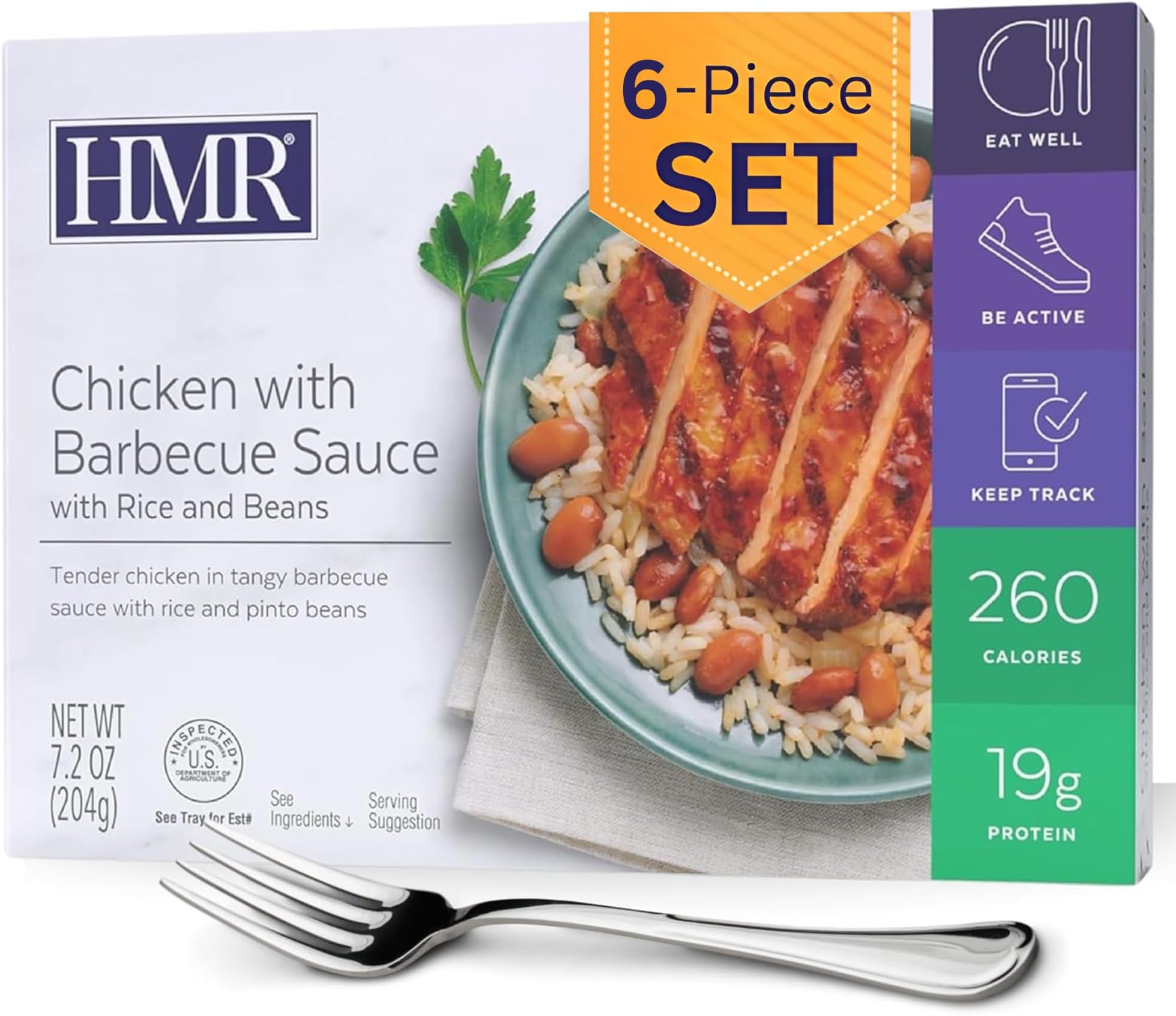 HMR Chicken with Barbecue Sauce Entrée | Prepared Meal Ready to Eat, Shelf-Stable | 19g Protein, Low-Calorie Pre-Packaged Lunch or Dinner | 7.2 oz Serving | Pack of 6