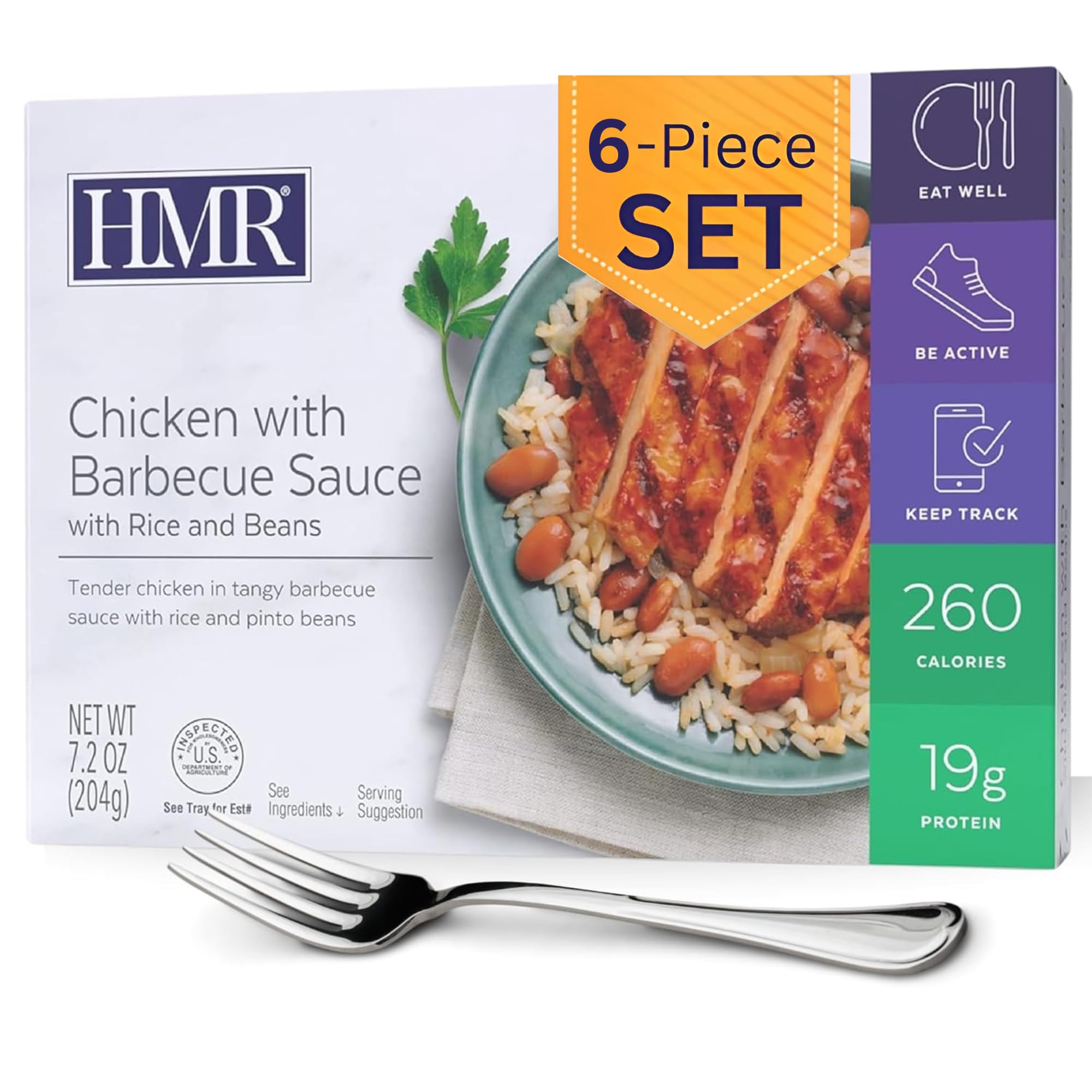 HMR Chicken with Barbecue Sauce Entrée | Pre-packaged Lunch or Dinner | Ready to Eat | 19g of Protein | Low Calorie Food | 7.2oz Serving per Meal | Pack of 6
