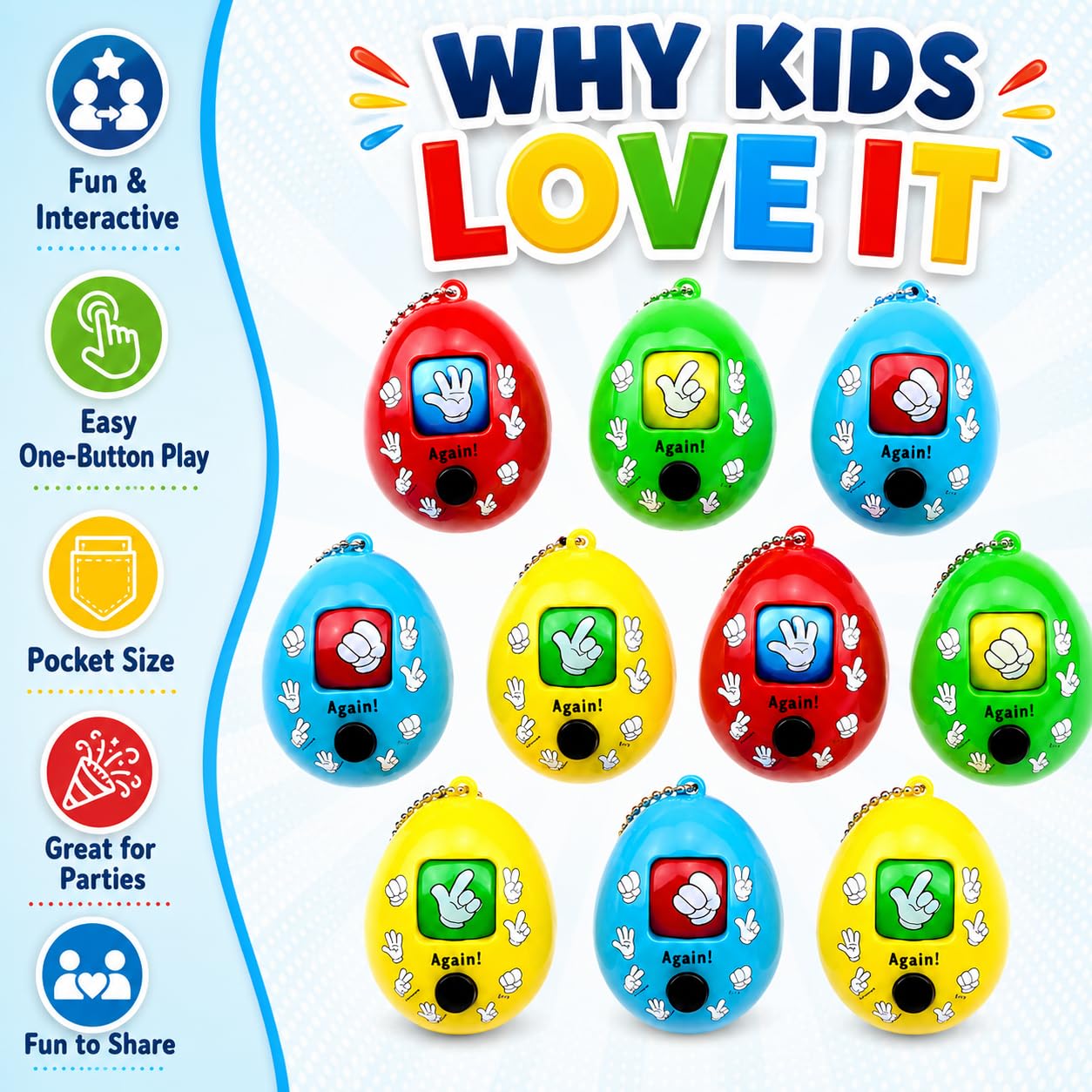 MONKEYTAIL Birthday Return Gift for Kids, 10 Pcs Rock Paper Scissors Game Keychains | Fun Handheld & Party Favors for Boys & Girls | Kids Birthday Party Gifts 4