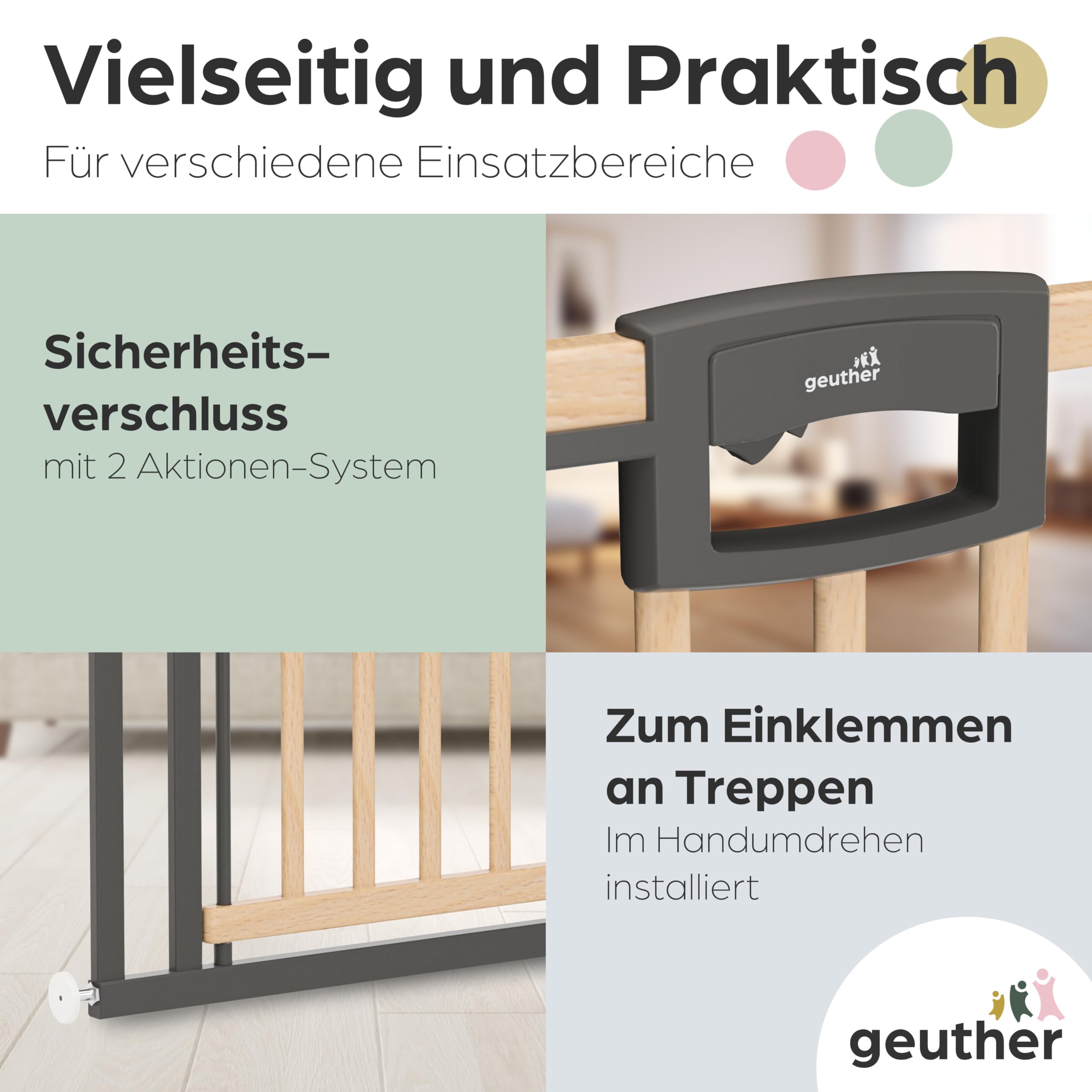 Geuther Treppenschutzgitter Easylock Plus - Kindersicherung Ohne Bohren 108-116,5cm