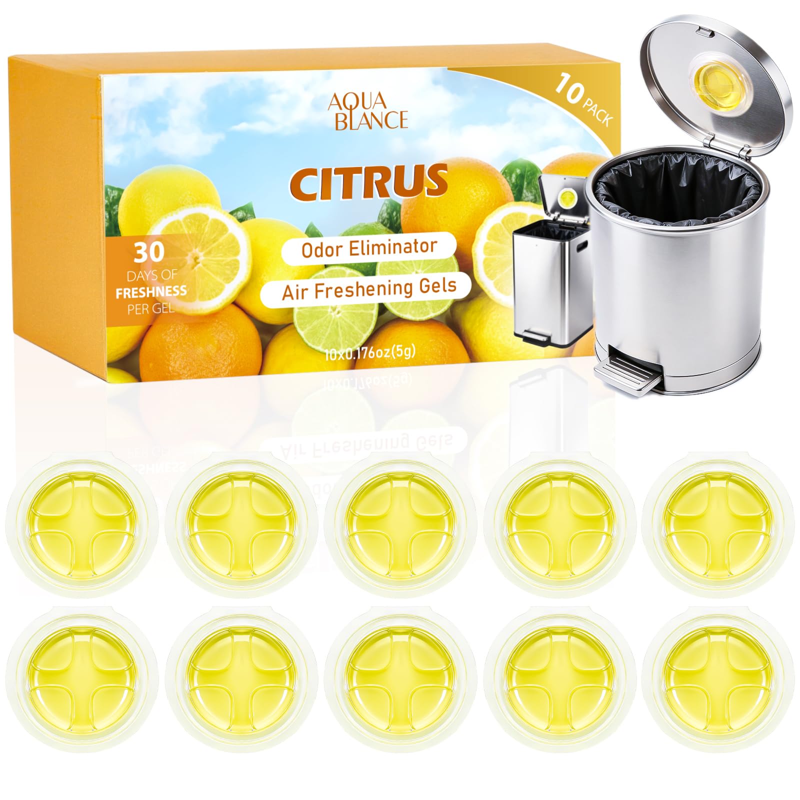 10 Pack Trash Can Deodorizer, Citrus Scent Stick-On Gel Air Freshener ...