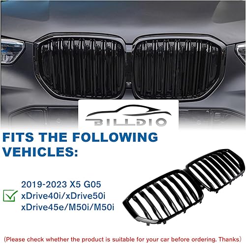 Miniatura 46 de Parrilla de riñón para parachoques delantero, color negro brillante, compatible con BMW X5 E70 X6 E71 2007-2014 doble listón doble línea Láminas