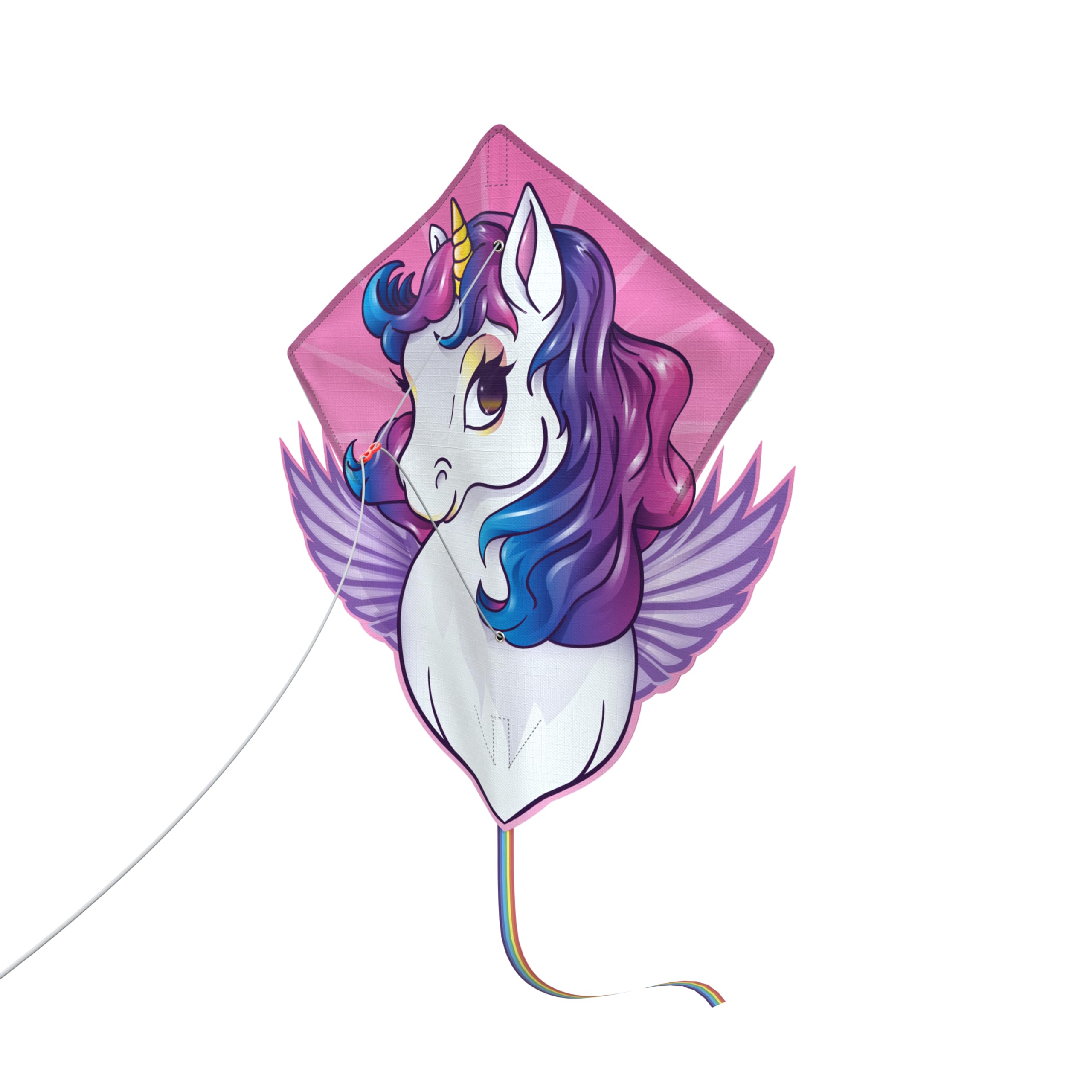 Brookite, Unicorn Kite, 58 x 69 cm pop-up kite with handle and easy clip, great for beginners, Kites, Outdoor Toys, Ages 4+