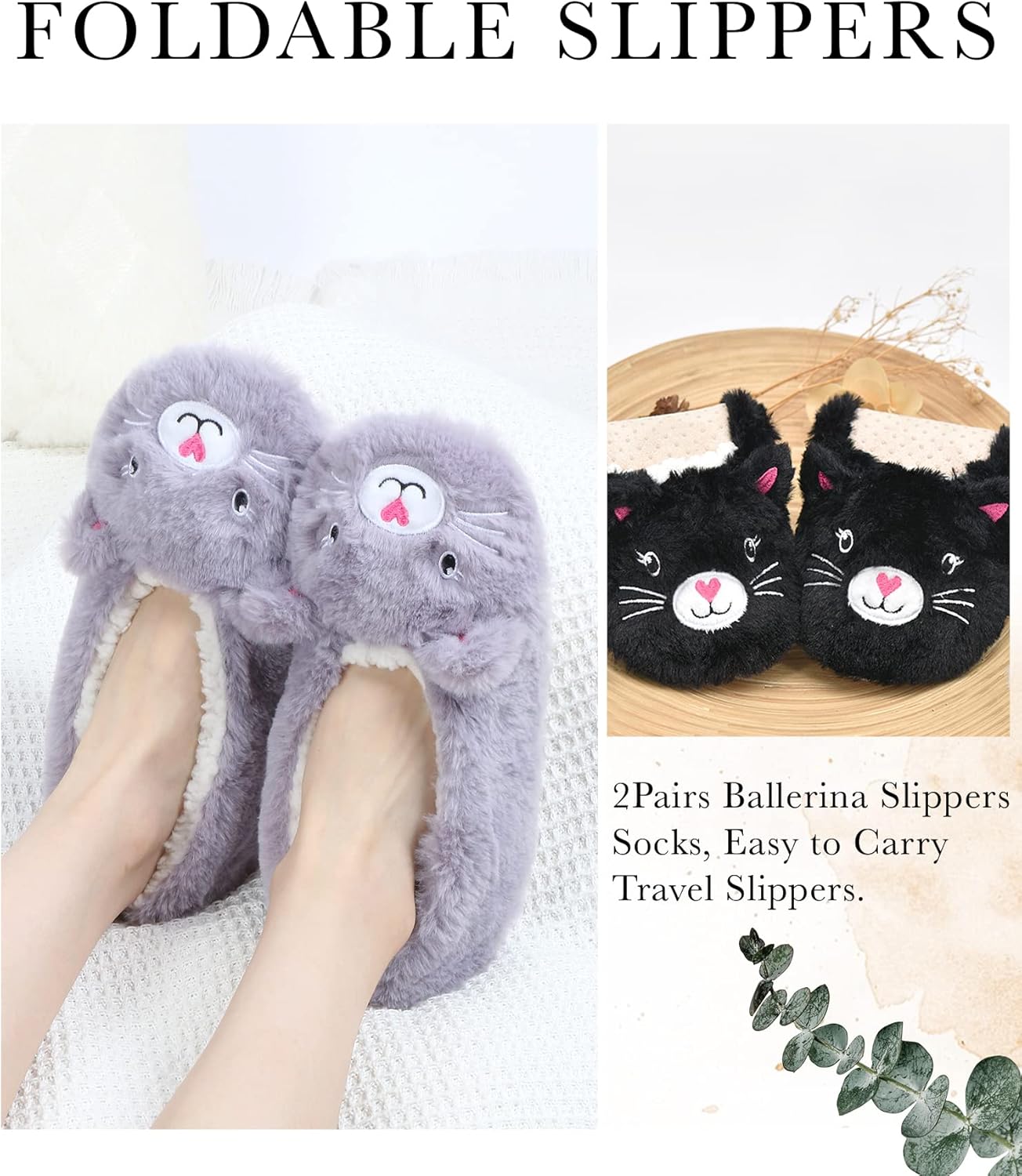 Panda Bros Slipper Socks With Non-Slip Grippers, Cute Fuzzy Warm Cat Animal House Slippers