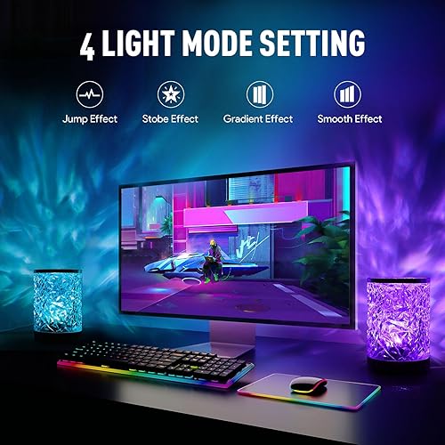 Miniatura 2 de Lámpara de mesa de cristal con ondas oceánicas, control táctil, luz nocturna RGB que cambia de color con control remoto, luces de agua fría