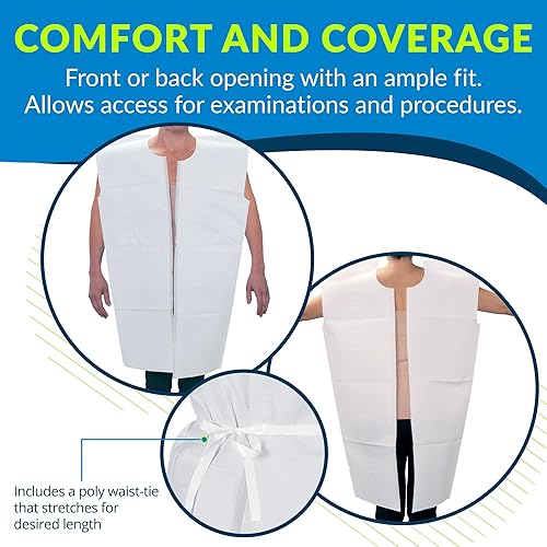 Miniatura 17 de TIDI Choice Gowns, azul (paquete de 50) – Tejido/poliéster/tejido – espalda abierta, lazo en la cintura, vestidos médicos de manga corta – Vestidos