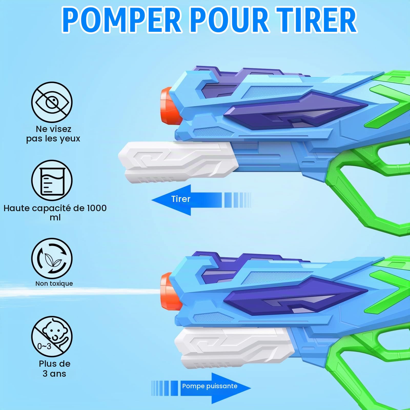 Pistolet à Eau pour Enfants et Adultes, 4 PCS XXL Fusils à Eau 22" Puissant avec 750ML, Water Soaker Guns Longue Portée 8-10M, Jouet d'Été pour Piscine, Jardin et Plage