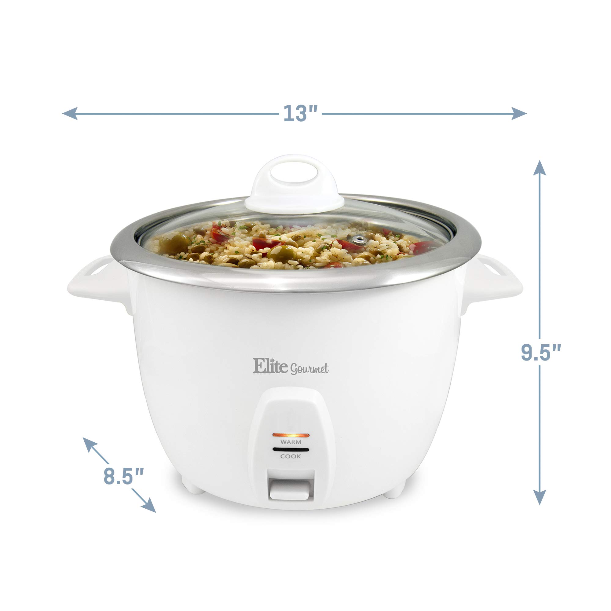 Elite Gourmet ERC-2020 Electric Rice Cooker with Stainless Steel Inner Pot Makes Soups, Stews, Grains, Cereals, 20 Cups, White