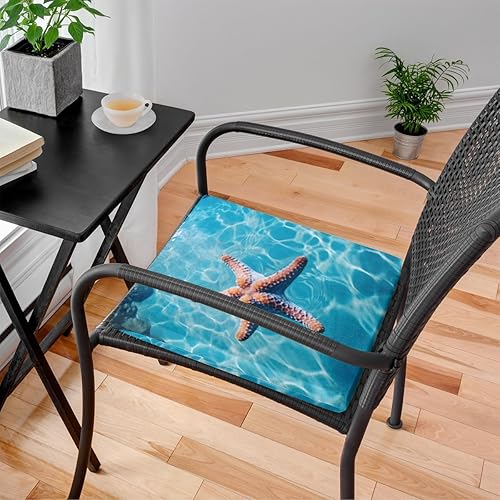 Miniatura 2 de Paquete de 1 cojín para silla, diseño de estrella de mar, de verano, playa, de espuma viscoelástica, cojín cuadrado extraíble para silla de cocina,
