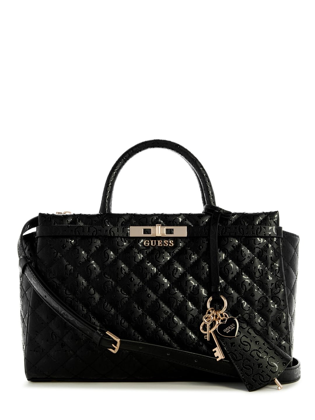 GUESS Borsa A Tracolla Nadira Girlfriend Satchel – Nera, Tracolla Regolabile, Design Elegante E Capiente Per Ogni Giorno