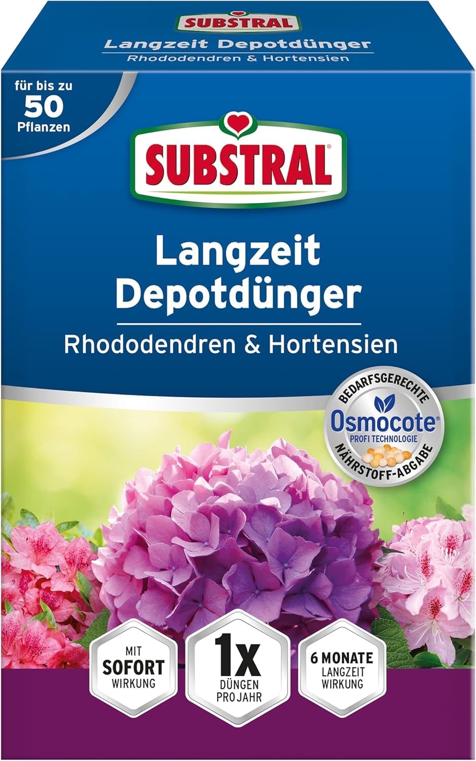 Substral Langzeit Depotdünger für Rhododendren & Hortensien, 750g, Himbeeren, Heidelbeeren, u.a, düngt 6 Monate