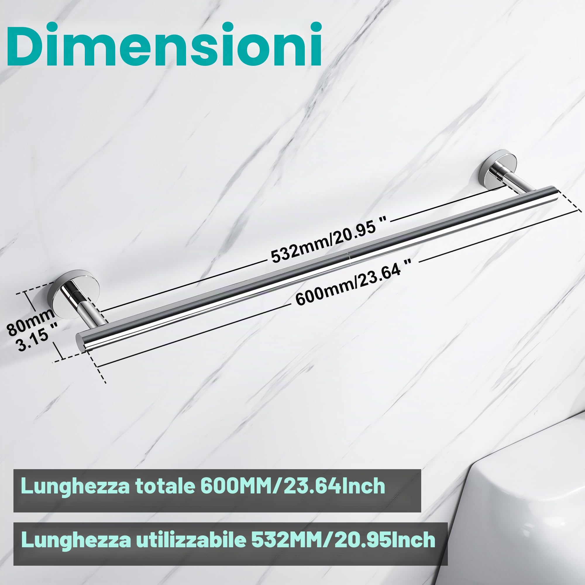 SAYAYO Portasciugamani Bagno 60 CM Porta Asciugamani Bidet Cromo Lucido Porta Asciugamano Porta Asciugamani per Cucina, Acciaio Inossidabile SUS304