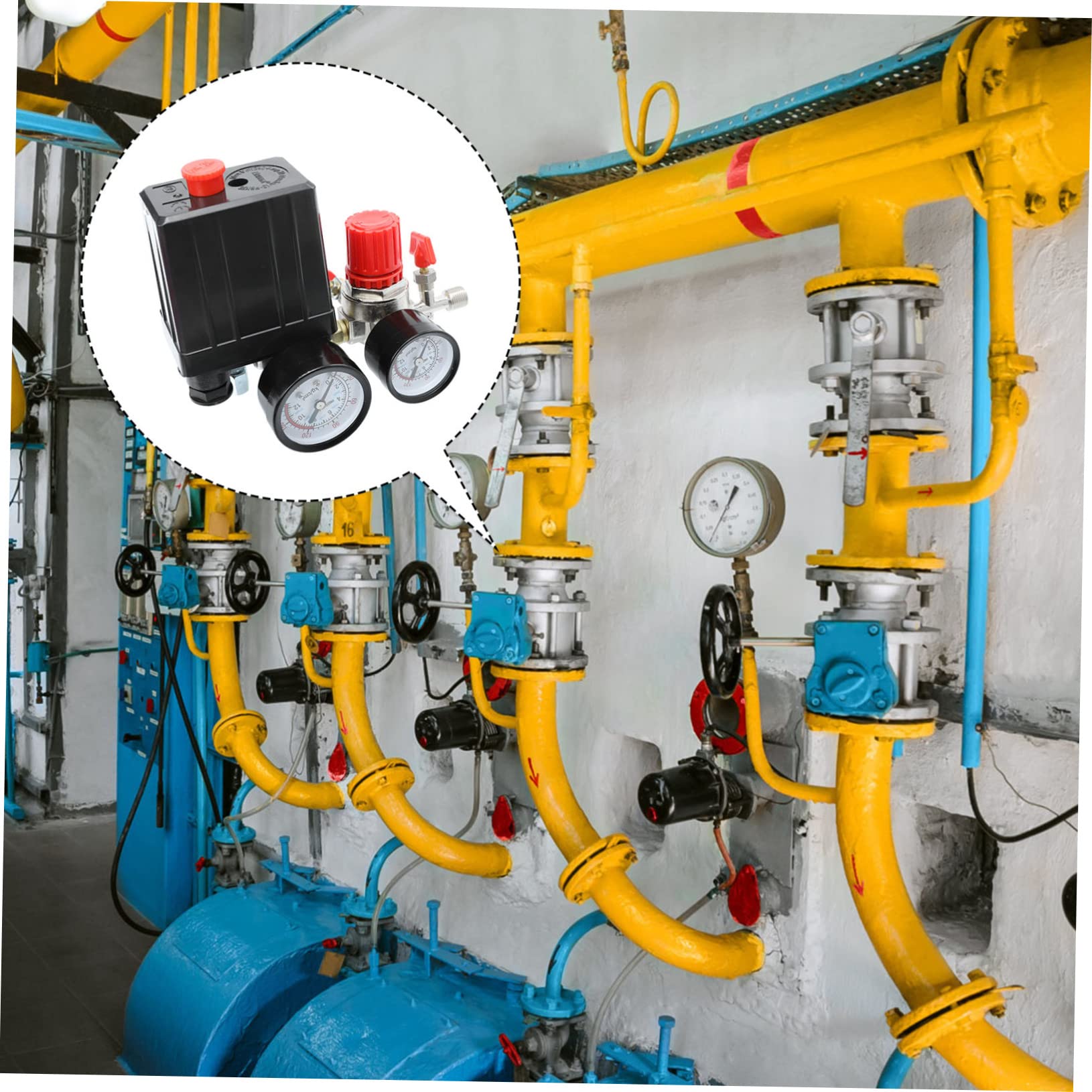 WOONEKY Valvola di Pressione 220/380v Plastico e Ferro Regolatore Manometro per Compressore Aria a 4 Fori per Controllo Aria