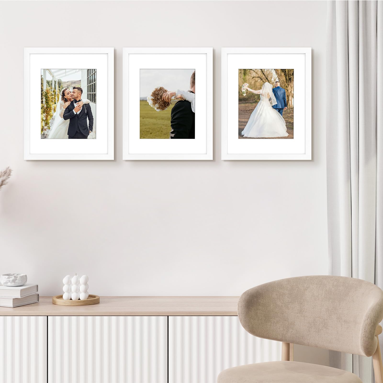 Golden State Art, 11x14 Picture Frame White - Solid Wood Picture Frame with Real Glass - Display Photos 8x10 with Mat or 11x14 Without Mat - Wall Mounting, 1 Pack