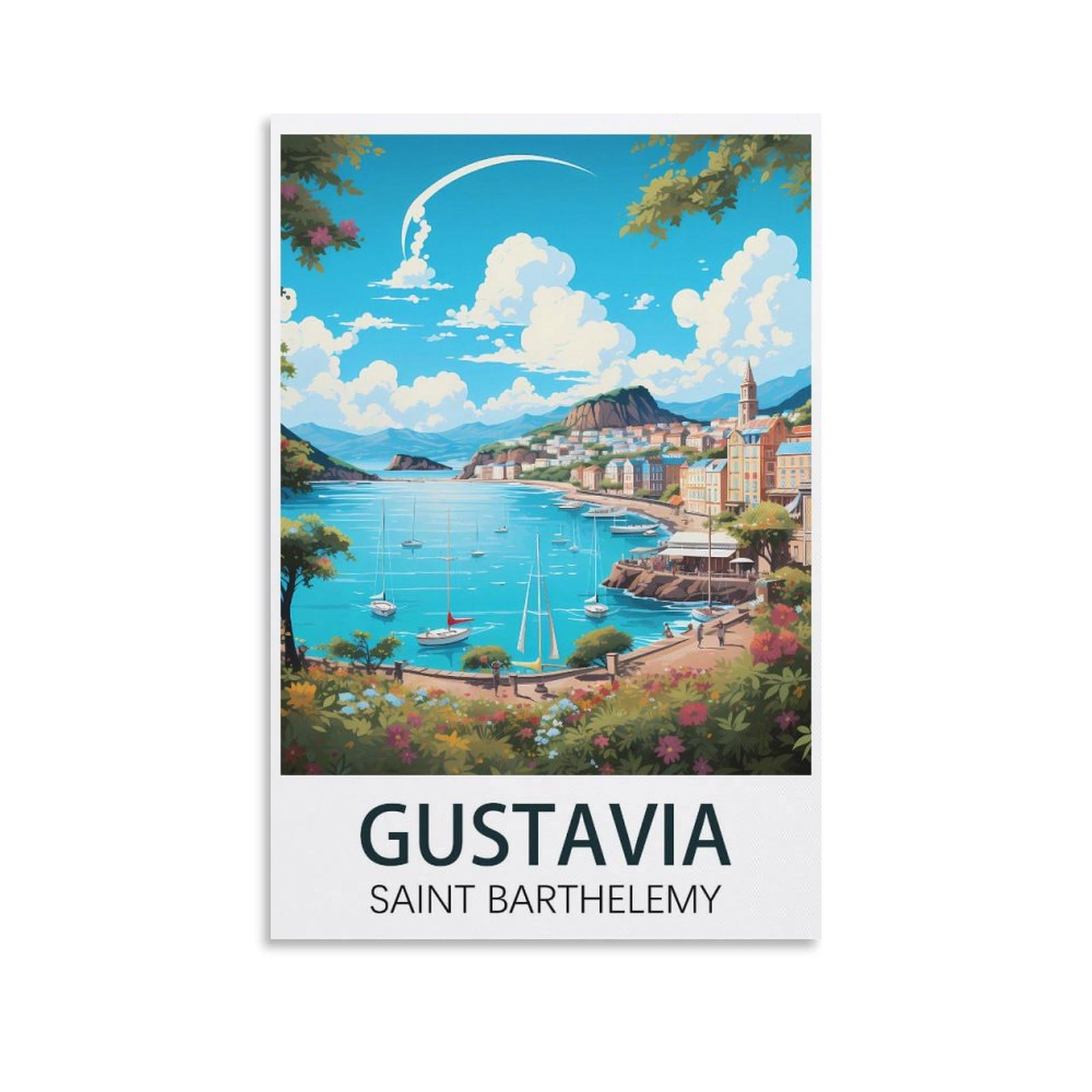 EZMLFA Diamond Painting Kits for Adults,Gustavia Saint Barthelemy DIY Crystal Embroidery Gifts,Diamond Art Craft,for Living Room Home 50x60cm