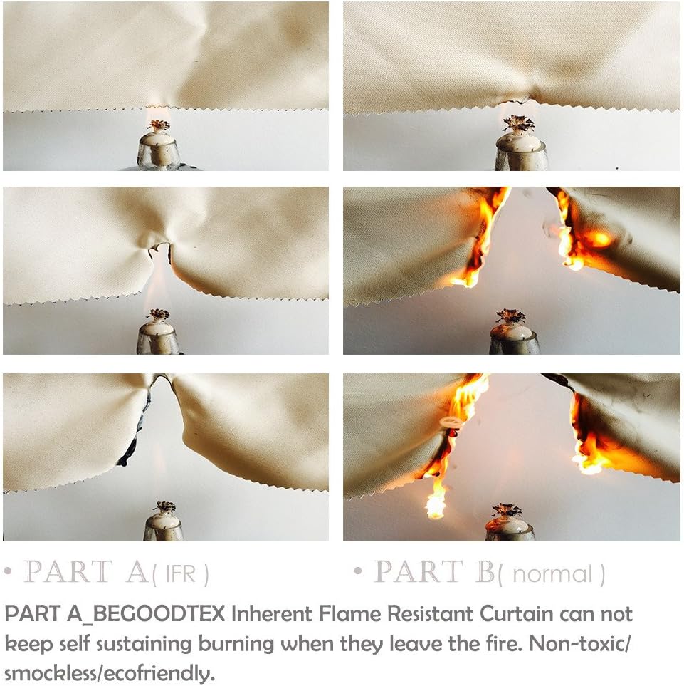 BEGOODTEX Inherent Flame Fire Retardant Thermal Insulated Curtain Window Treatment Set, Light Beige, 52W by 95L inch, 1 Panel