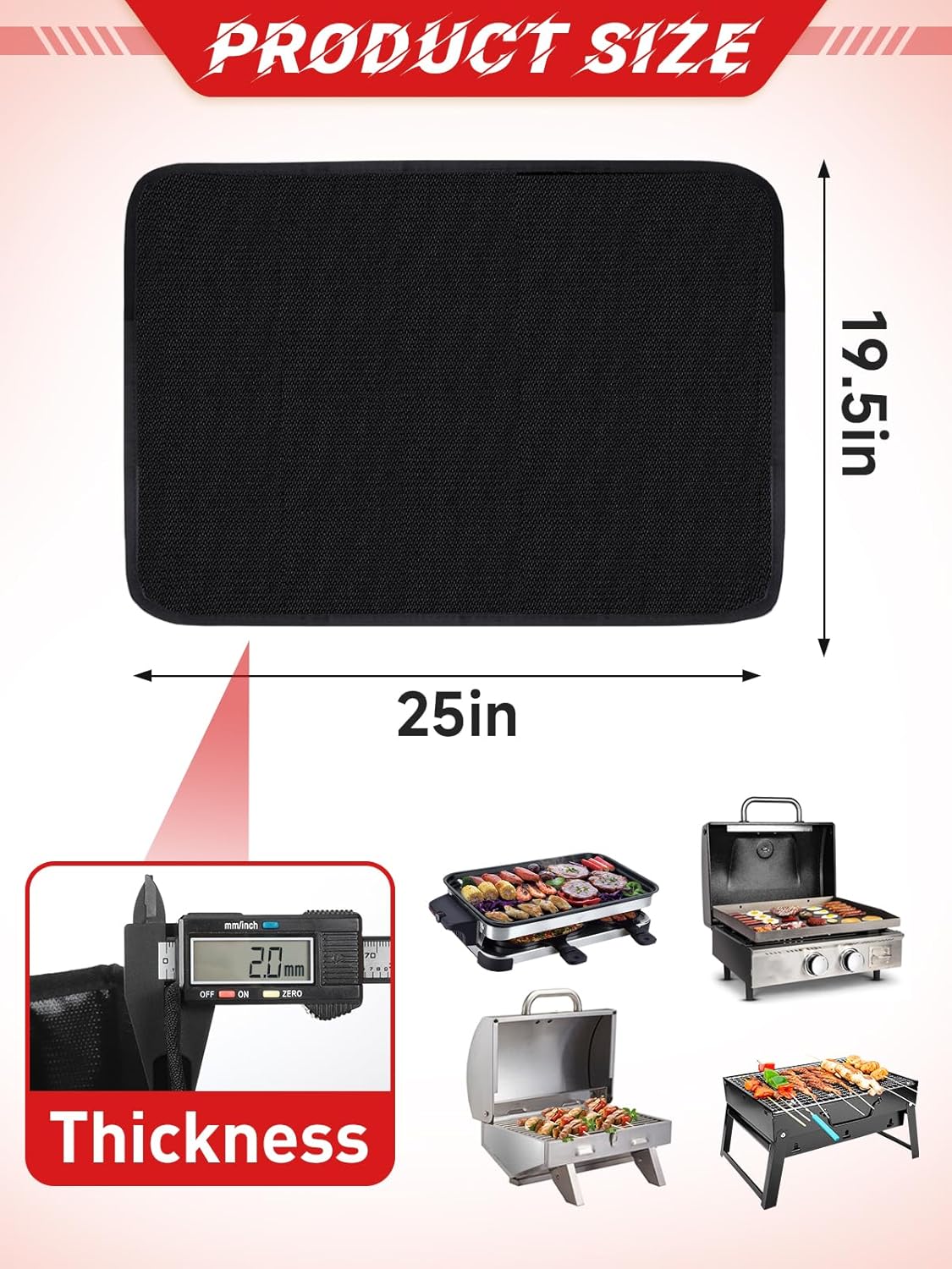 Apipi 25 x 19.5in Fireproof Grill Mat for Outdoor Grill - 2mm Thickened Heat Resistant Mat for Countertop, Easy to Clean & Waterproof & Oil Proof for Protecting Prep BBQ Table - Image 6