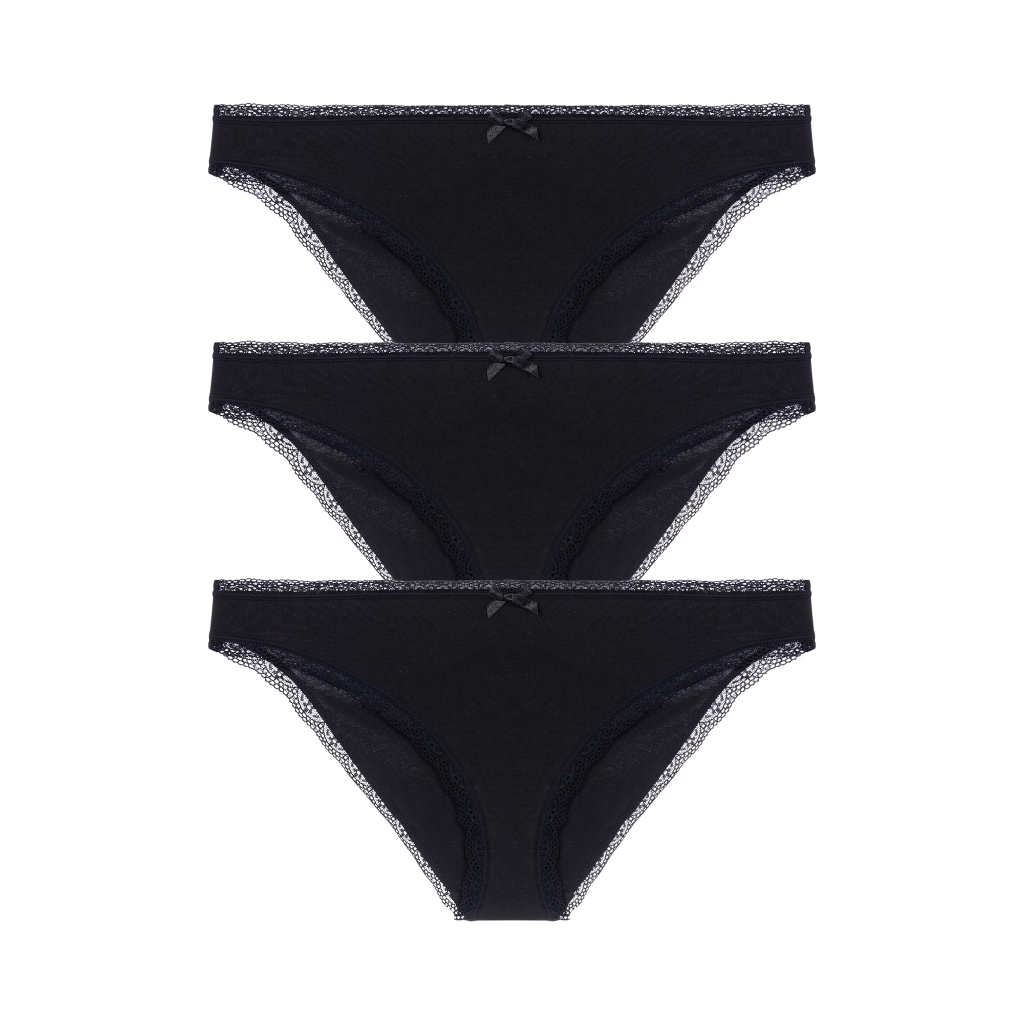 DORINA Essential Cotton Brazilian Briefs Multi-Pack (3 Pcs) - Cheeky Silhouette, Breathable Fabric, Lace Trim, Black