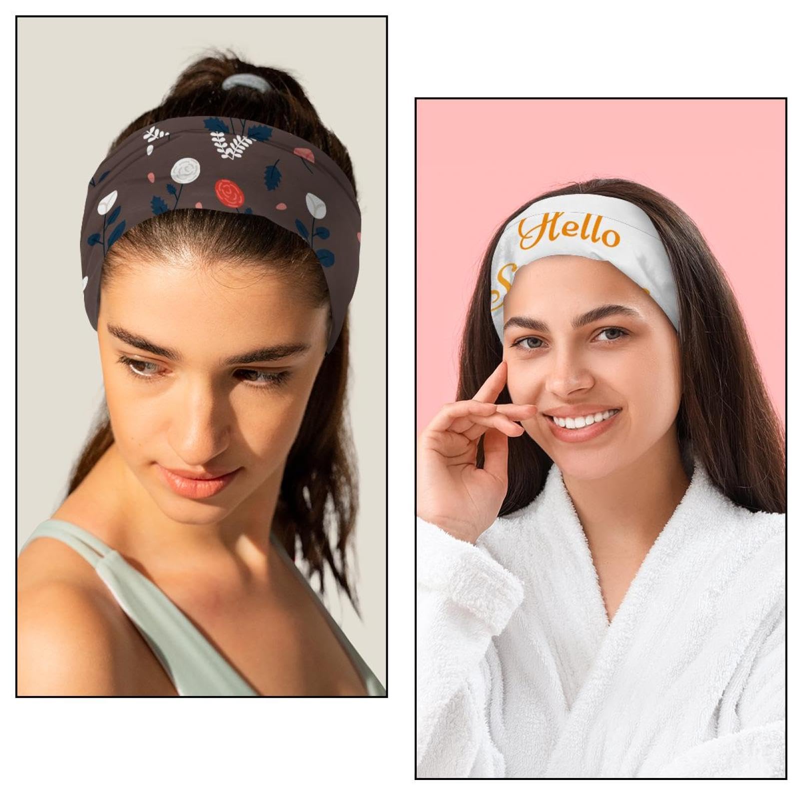 Lot de 6 bandeaux larges pour femme - Motif citrouille et tournesol - Antidérapants - Pour yoga, sueur, sport, entraînement