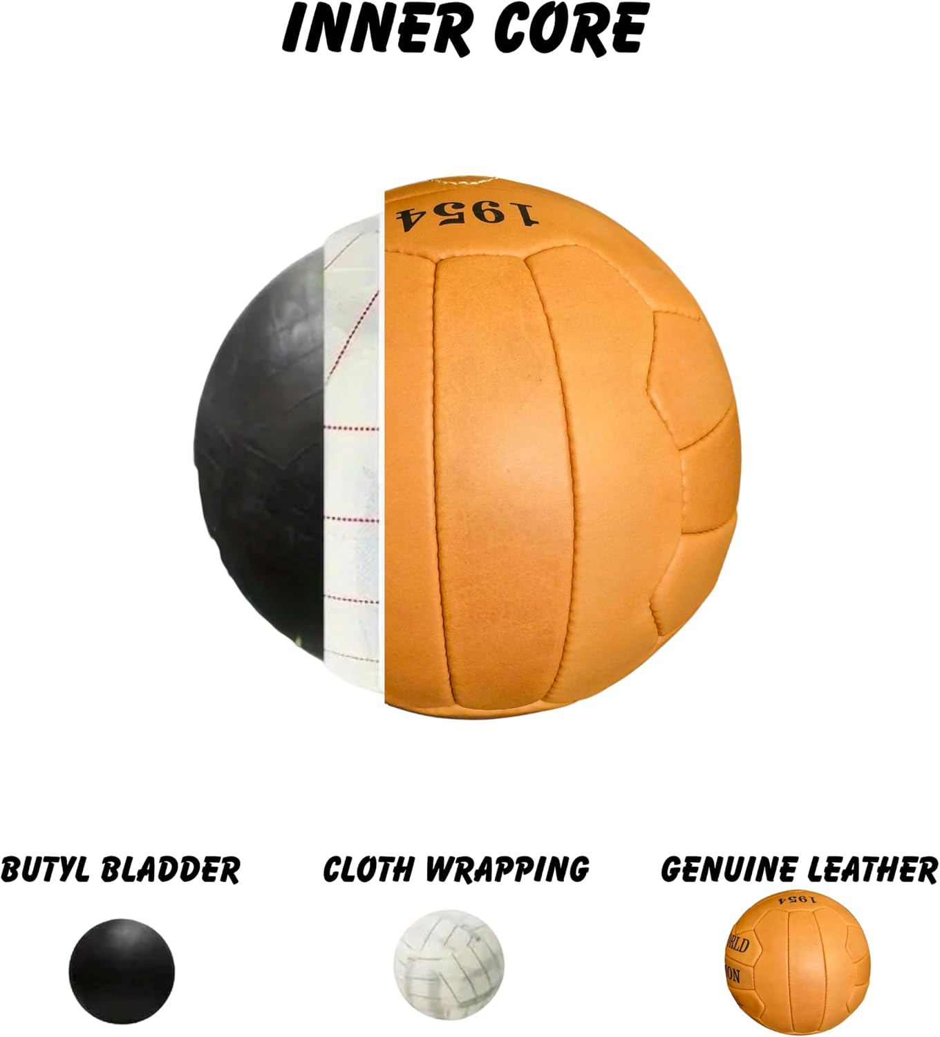 World Cup 1954 Vintage Brown Leather Soccer Ball, Final Match Famous Football/Professional Soccer Association Ball Official Size 5, Best Historical Gift & Memorabilia for Soccer Lovers – KL935
