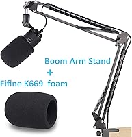 Vista 2 de Brazo de boom para micrófono K669, soporte para micrófono con parabrisas y funda para cable compatible con el micrófono USB para podcast Fifine K669