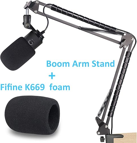 Miniatura 2 de Soporte de micrófono K669 con brazo Boom, parabrisas y funda de cable compatible con micrófono USB Podcast Fifine K669 669B para grabación y