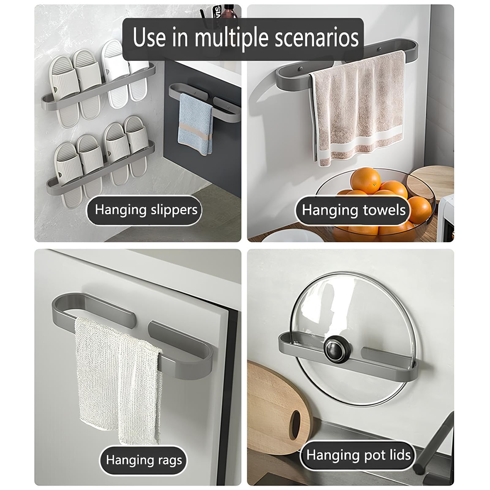 Toallero De Aluminio Autoadhesivo para Montar En La Pared De 30/40/50/60 Cm, Adecuado para Guardar Toallas, Zapatillas Y Tapas De Ollas, Lo Que Permite Ahorrar Un Valioso Espacio.(Gray,60cm/23.6in)