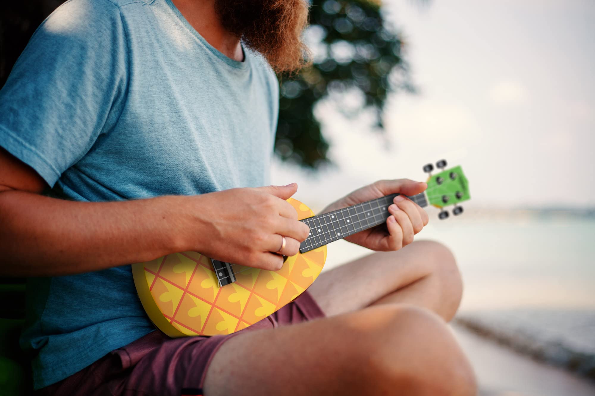 Classic Cantabile UC-240A ANA Ukulele Concerto 24" Pineapple, 18 tasti, mensola 38 cm, corde nylon, design ananas con stampa artistica, paletta verde, custodia imbottita inclusa, giallo.