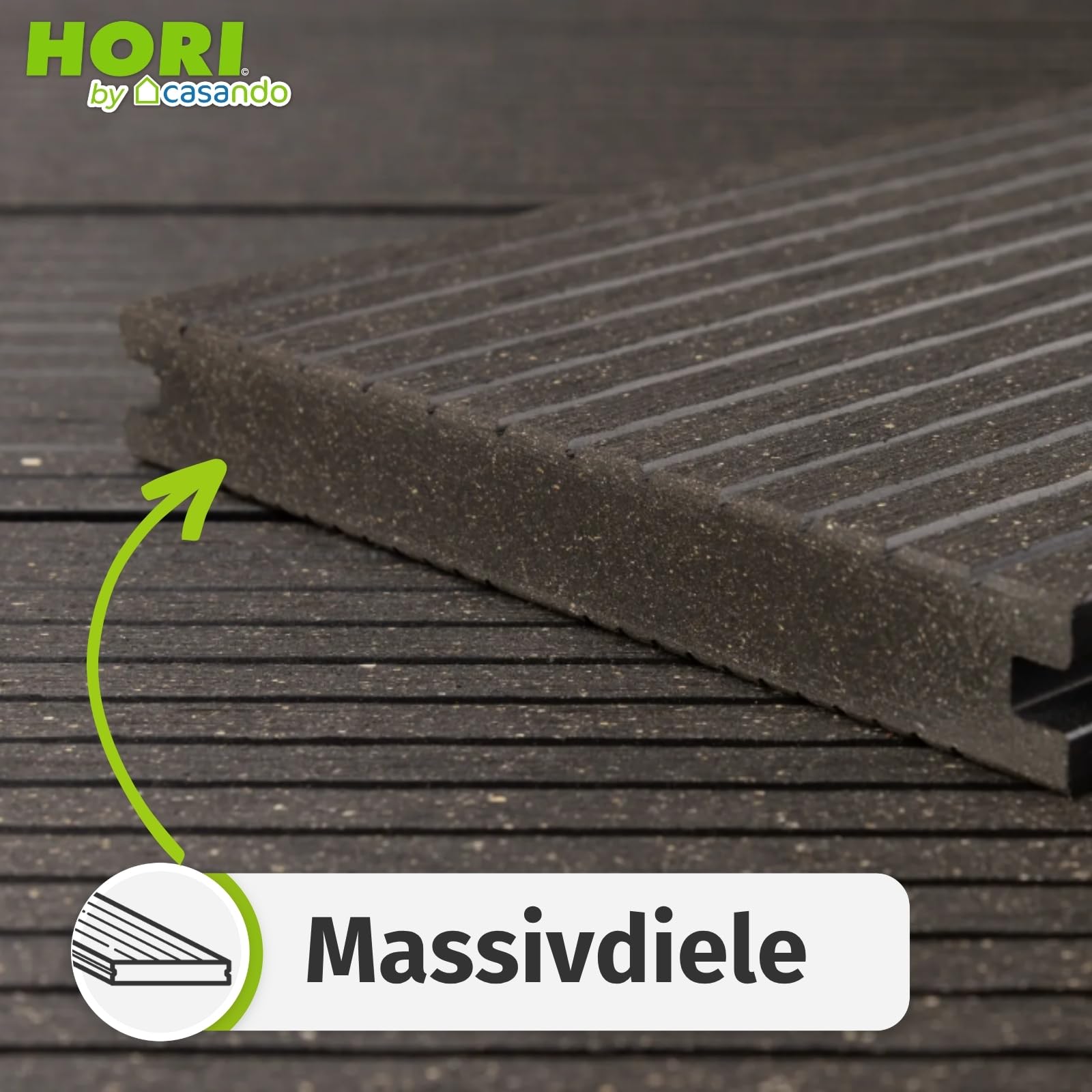 HORI WPC Terrassendielen Komplettset Bali Massiv Dielen Komplettbausatz beidseitig geriffelt, inkl. Unterkonstruktion 28x50 mm & Montagematerial Fläche: 7 m² - 400 cm Dielenlänge - Anthrazit