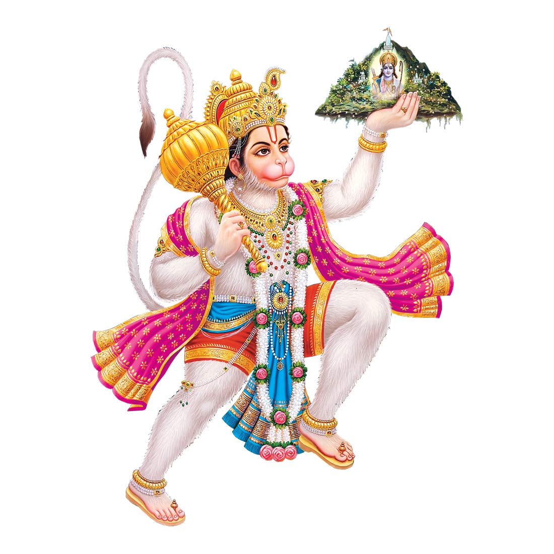 Rangoli Naklejka ścienna nadruk Hanuman na białym błyszczącym winylu z mocnym gumowaniem i przyklejeniem do pokoju, samochodu, drzwi, świątyni, szkła