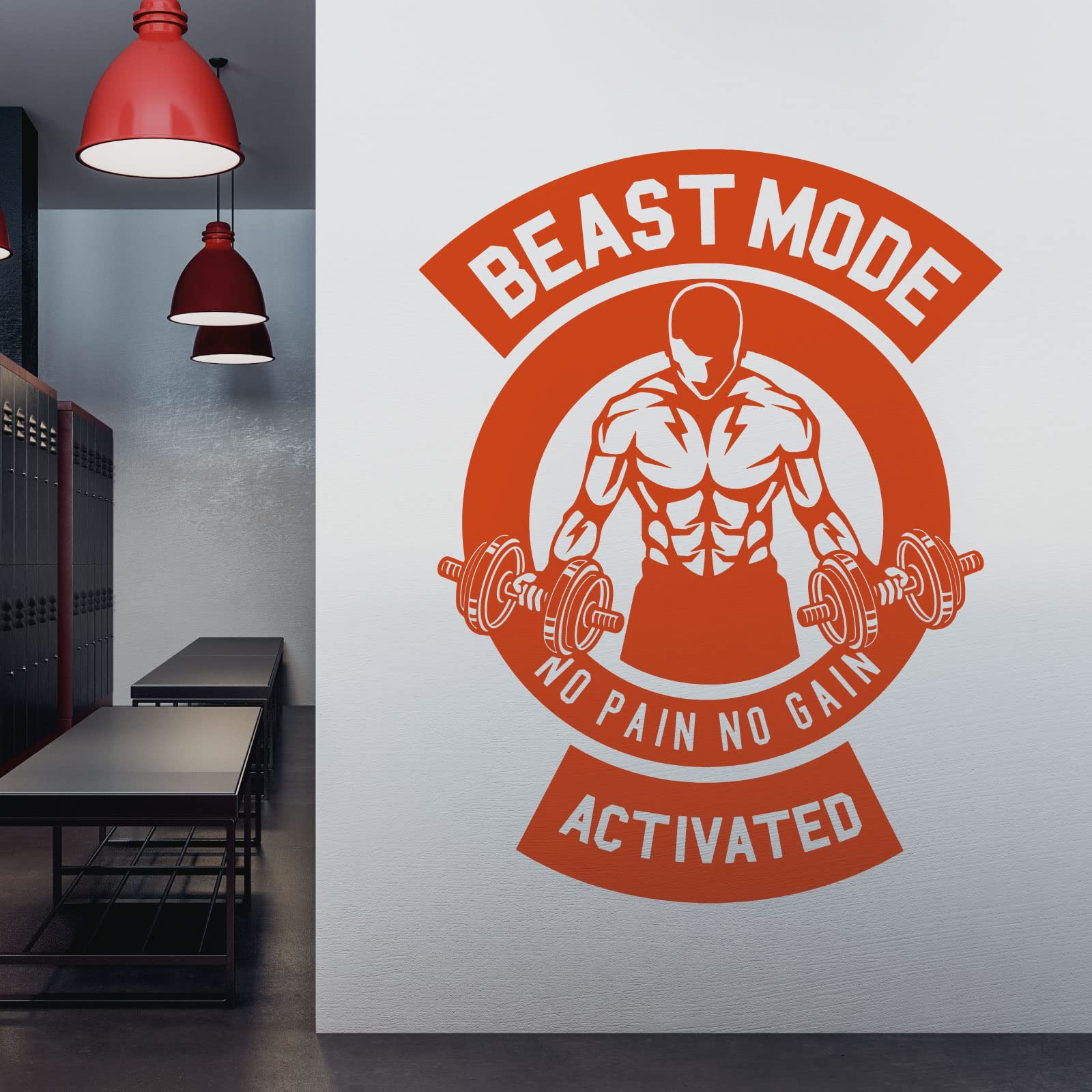 Workout Bodybuilder Beast Mode Activated - Gym Wall Decal Sticker [Large] [Orange]
