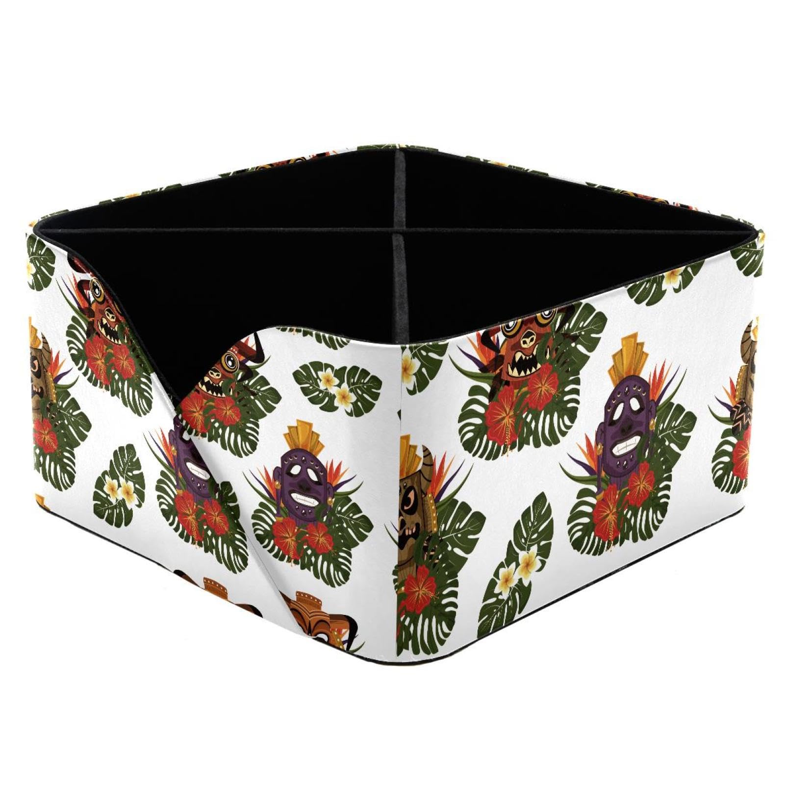 KengjuTesu Tribal Masks Flowers Pattern Desktop Organizer Pen Holder, Rectangular Pencil Cup for Office, Study and Makeup Stations