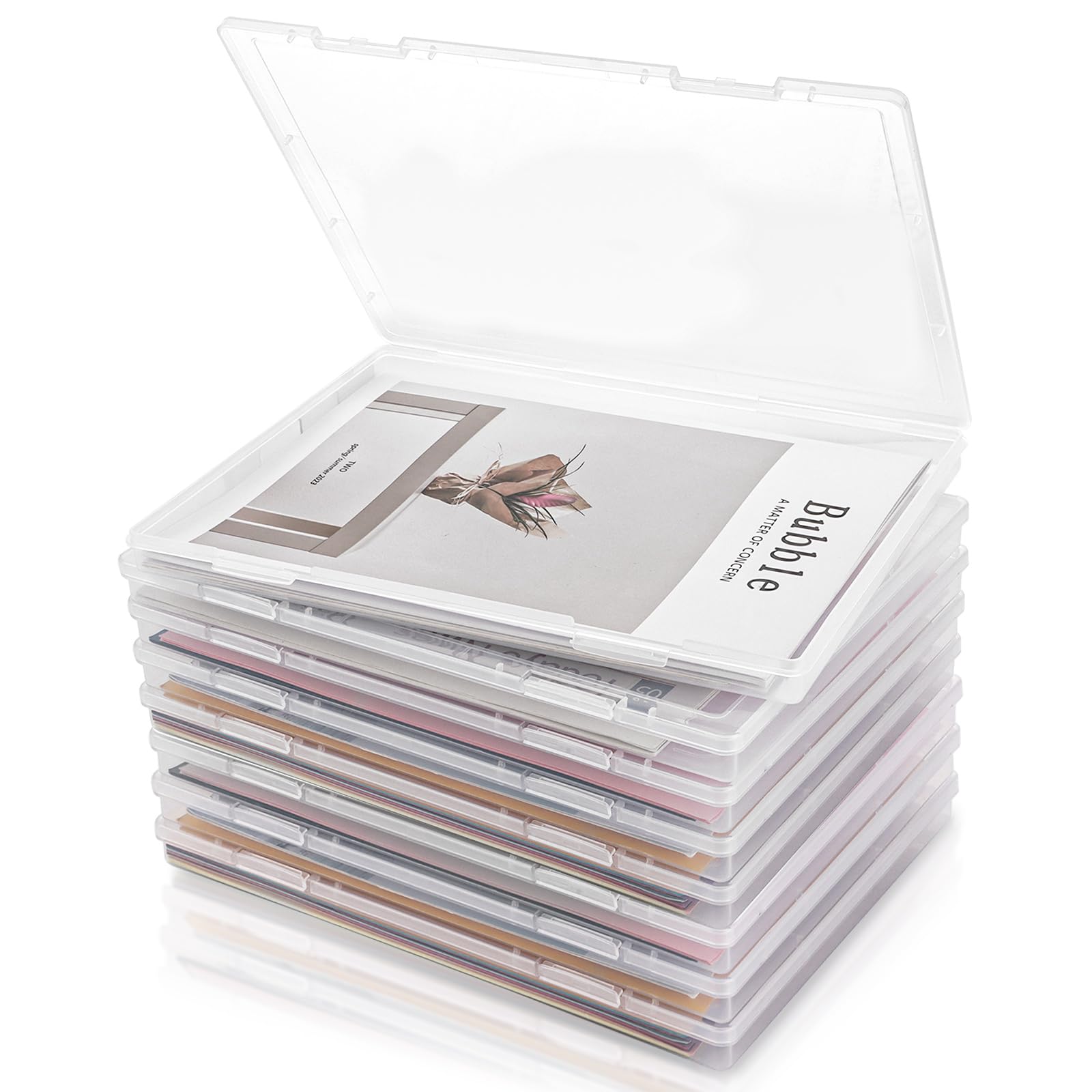Cajas de Plástico A4 Transparentes, 8 Unidades Cajas Archivadoras Portátiles 30,5 x 22,3 x 2,2 cm, Organizador de Papeles Apilable para Oficina, Escuela, Documentos y Manualidades