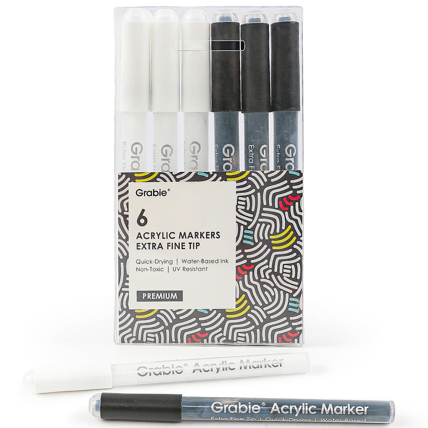Snapklik.com : Black & White Extra Fine Tip Acrylic Paint Marker Set Of 6