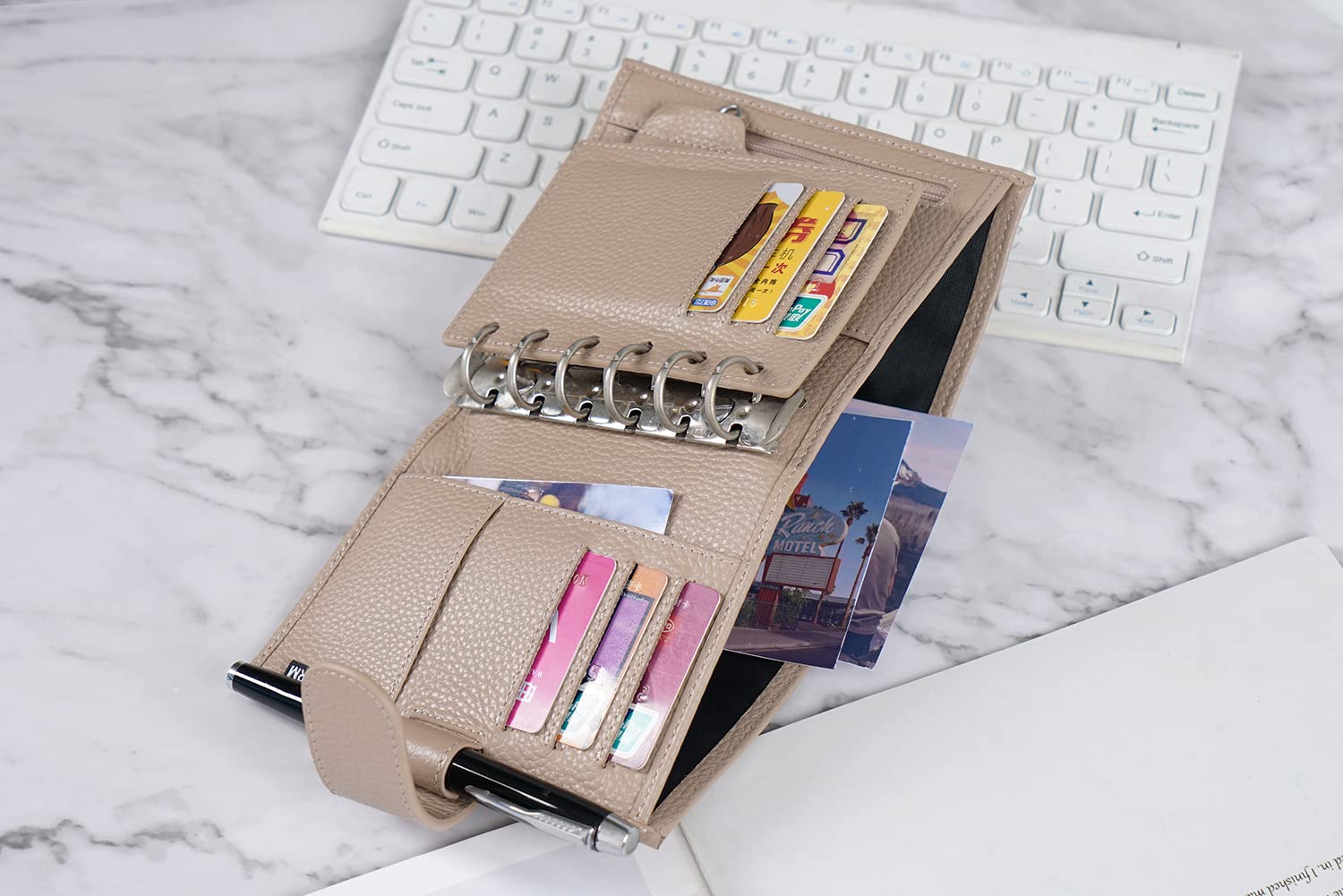 Moterm Agenda Tasca con Anelli Regolare - Organizzatore Raccoglitore in Vera Pelle (Grigio Talpa, Anello da 19 mm)