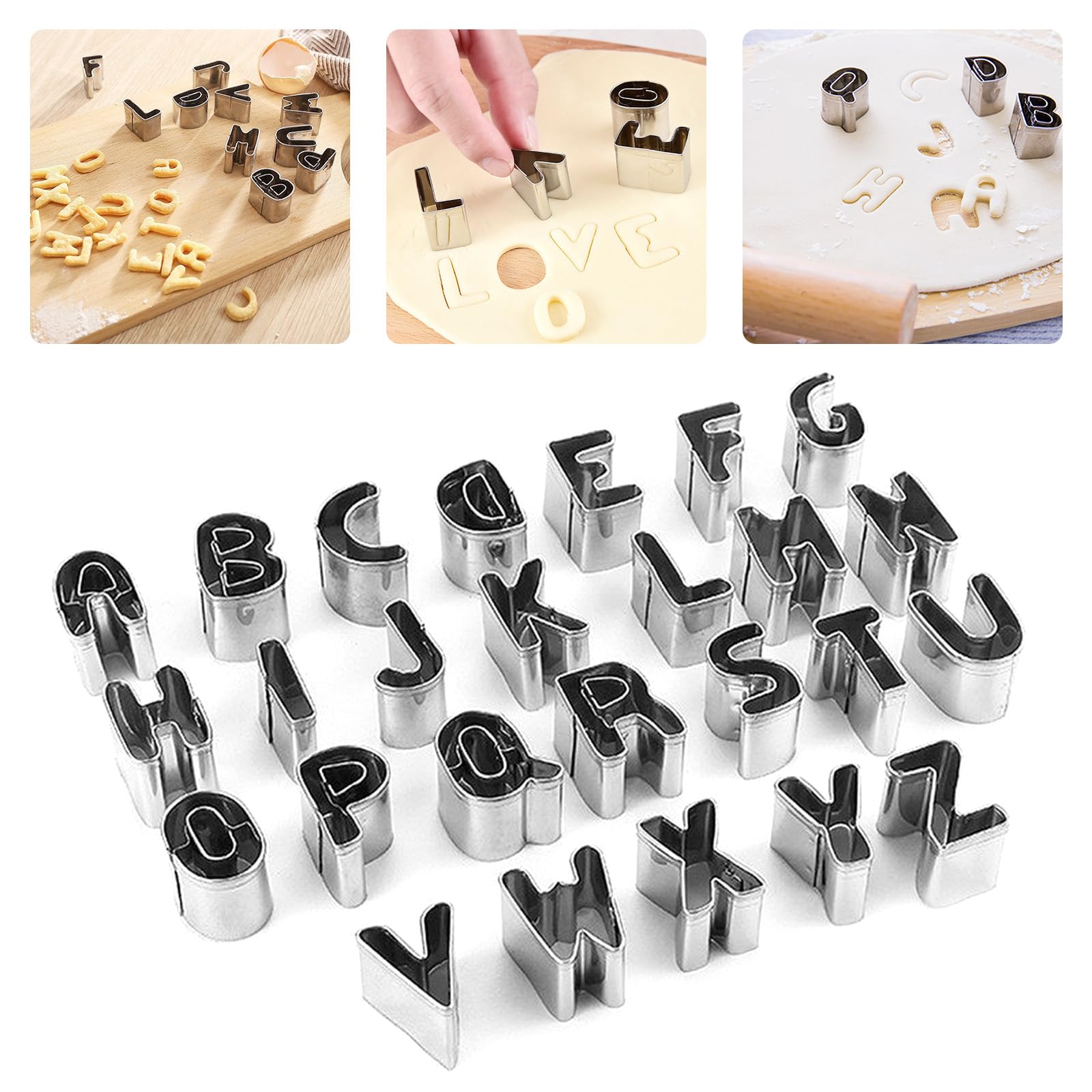 Cookie Biscuit Polymer Clay Fruit Cutters Cutter Stamp Molds for DIY Baking, 26 Letter Shapes Stainless Steel