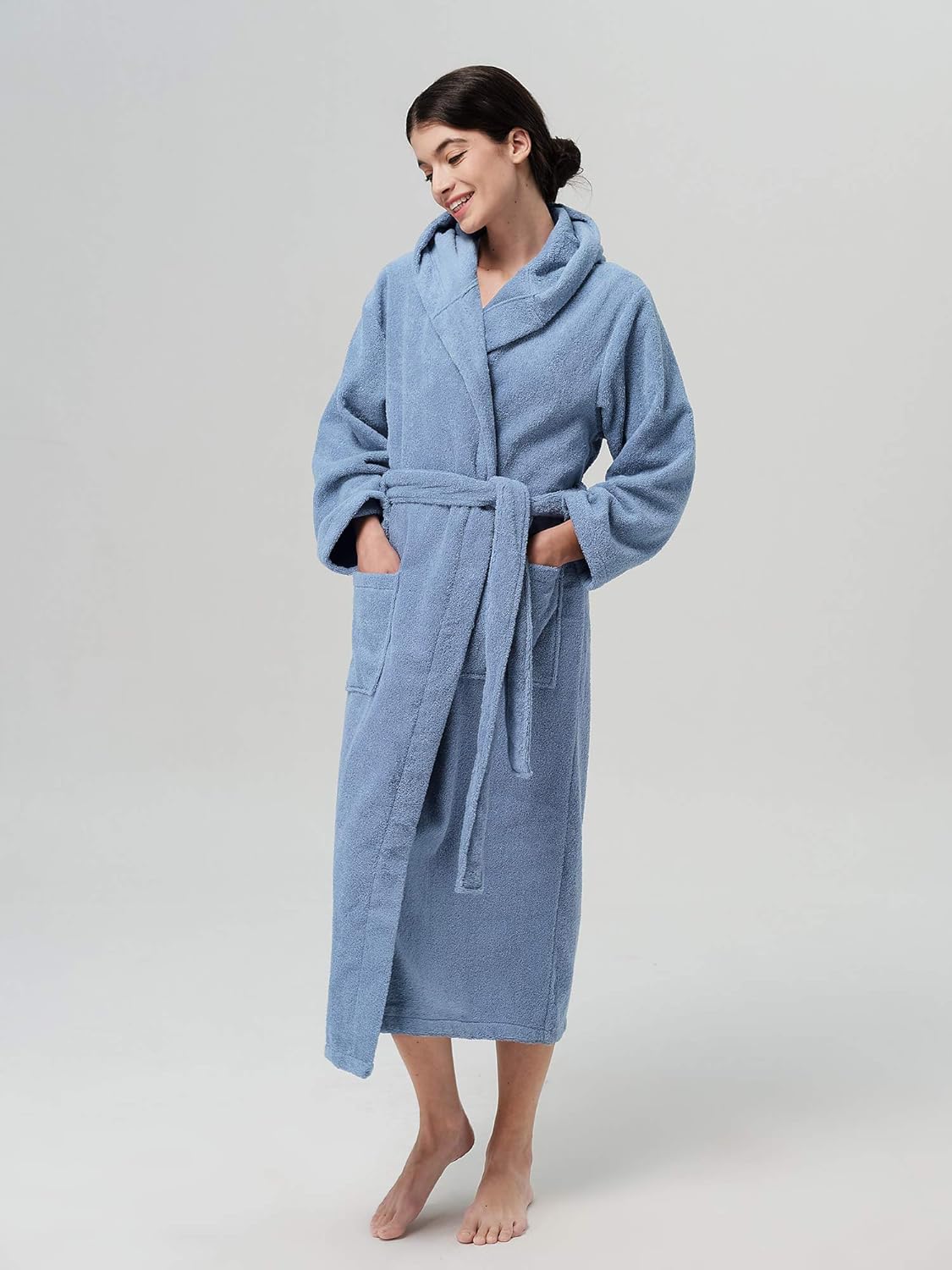 SIORO Womens Terry Cottton Long Cloth Robes, Hooded Plush Soft Absorbent Bathrobe, Full Length Spa Colth for Shower, Hot Tub - Image 3