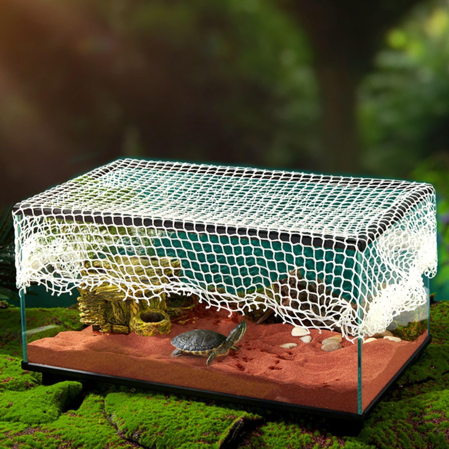 vayinato aquarium protective mesh net cover – nylon rope fish tank jump guard lid | breathable escape prevention net for fish, turtle & reptile tanks | diy stretchable aquarium cover (45 * 24)