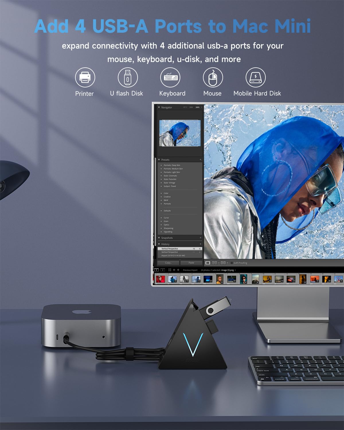 JoyReken USB 3.0 Hub,4 Port USB Hub Tower,2ft Cable USB Splitter for PC, Xbox One, PS4, PS5, iMac, Surface Pro, XPS, Laptop, Desktop, Flash Drive, Mobile HDD (Green)